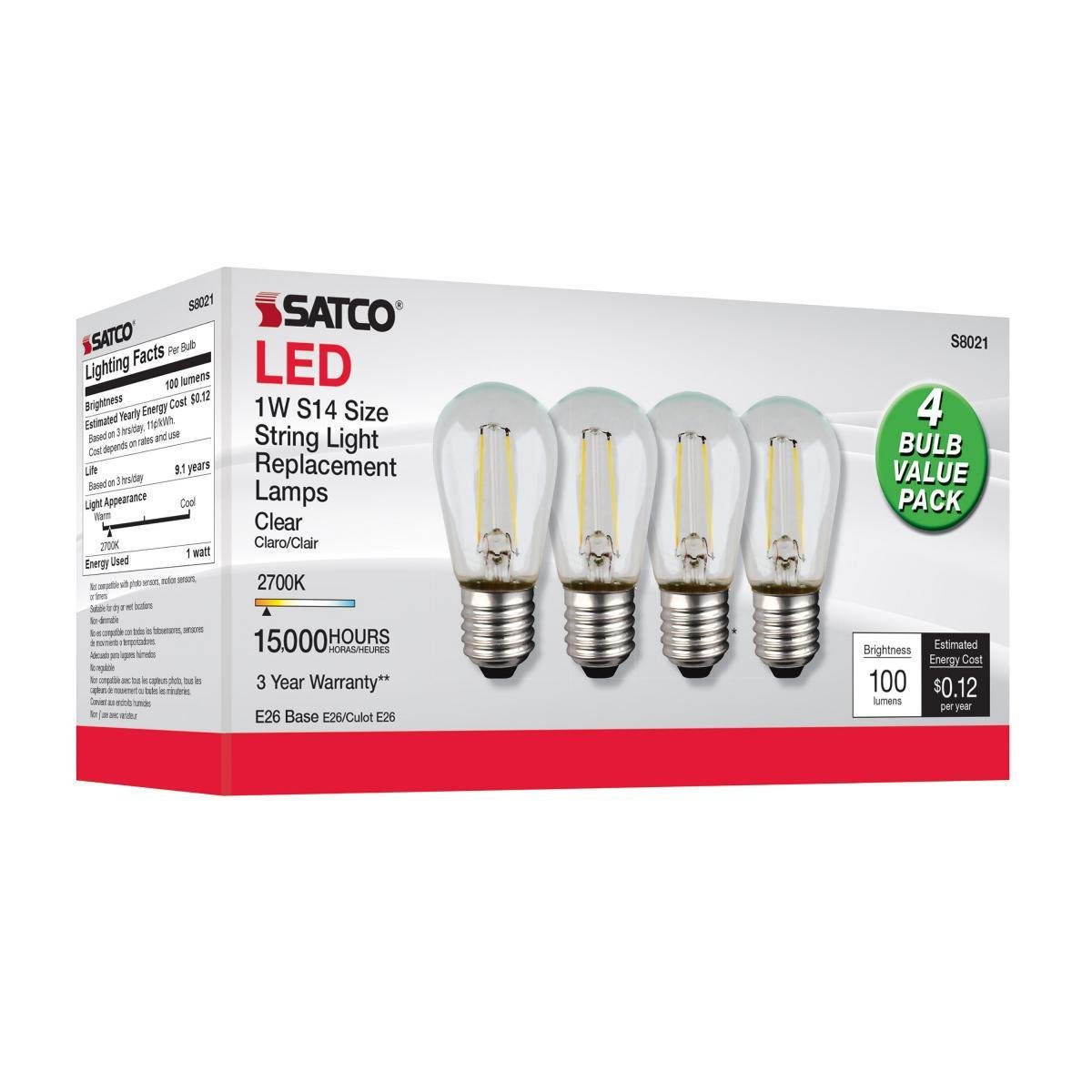 Picture of S8021 - S14 LED String Light Replacement Bulb - 2700K - 120 Volt - Replacement 4-pack