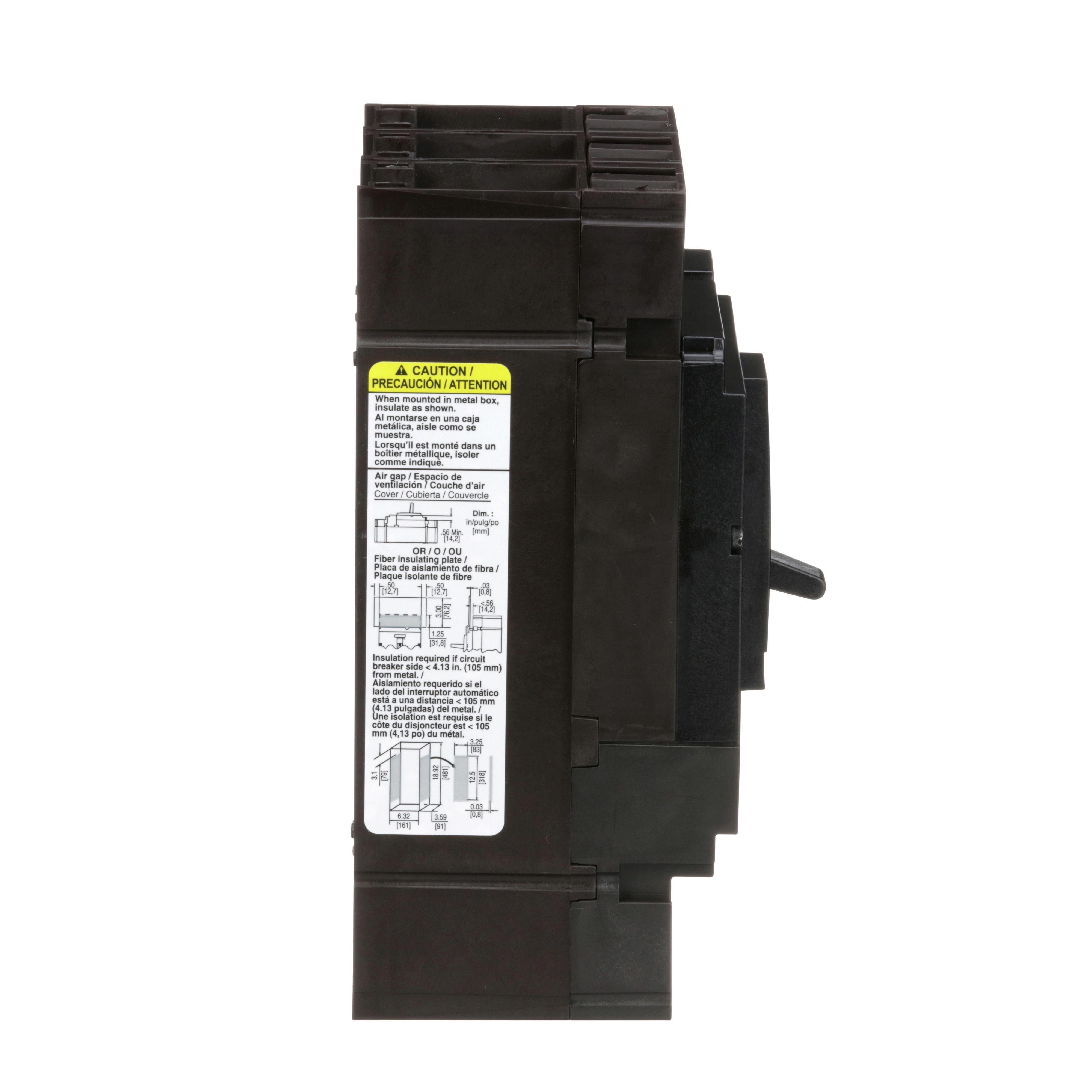 Picture of JDL36200 - Circuit breaker, PowerPacT J, 200A, 3 pole, 600VAC, 14kA, lugs, thermal magnetic, 80%