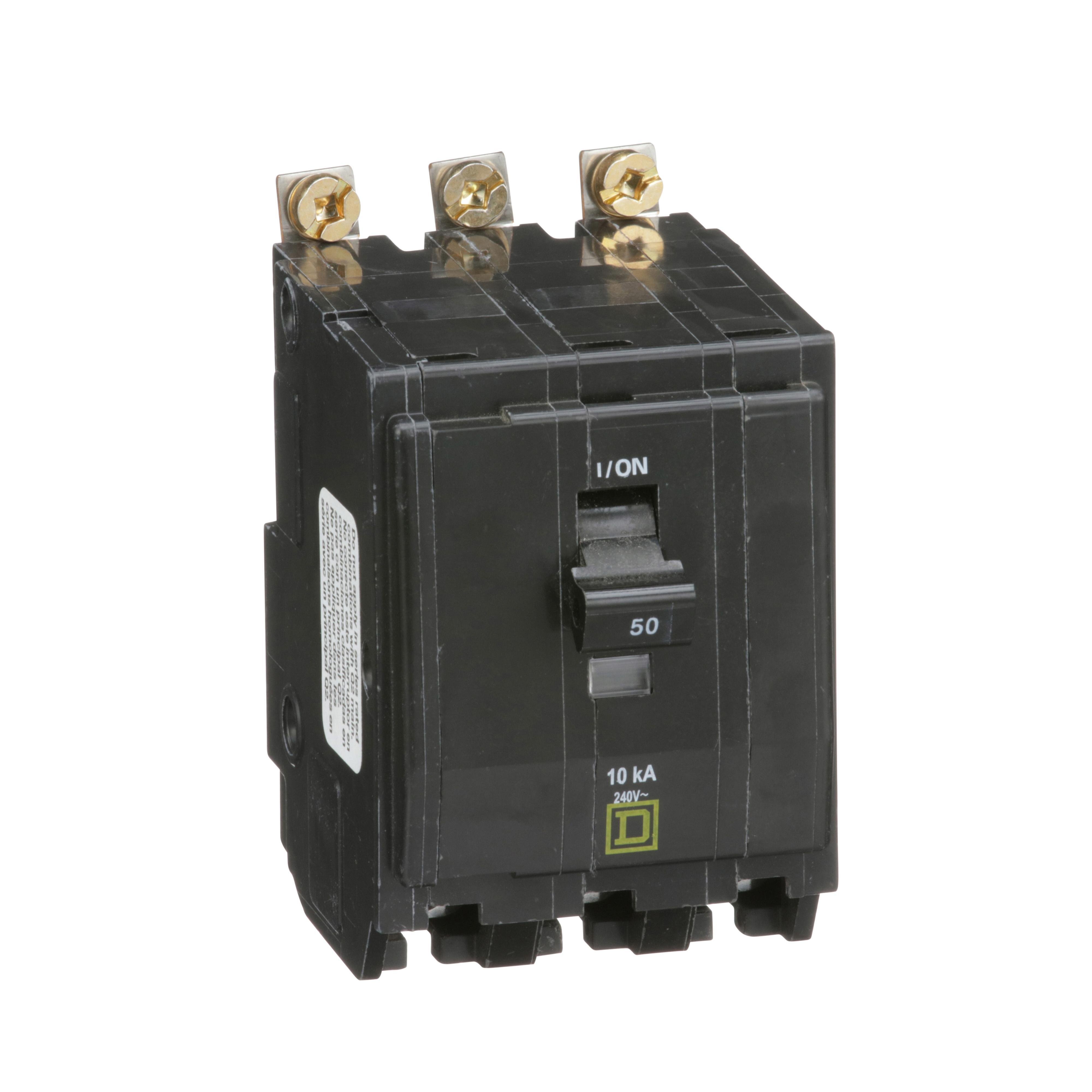 Picture of QOB350 - Mini circuit breaker, QO, 50A, 3 pole, 120/240VAC, 10kA, bolt on