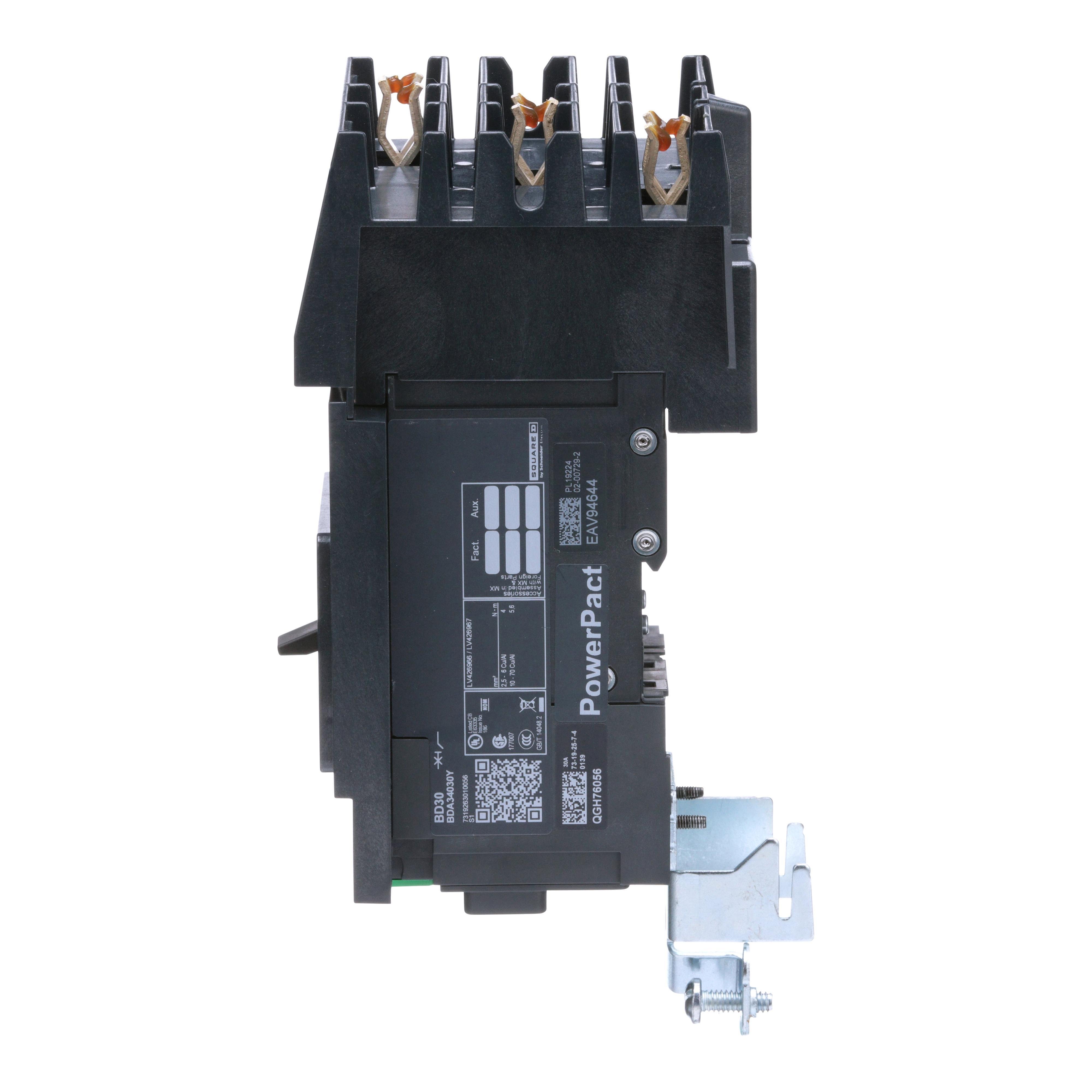 Picture of BDA34030Y - Circuit breaker, PowerPacT B, 30A, 3 pole, 480Y/277VAC, 18kA, I-Line, thermal magnetic, 80%, ABC