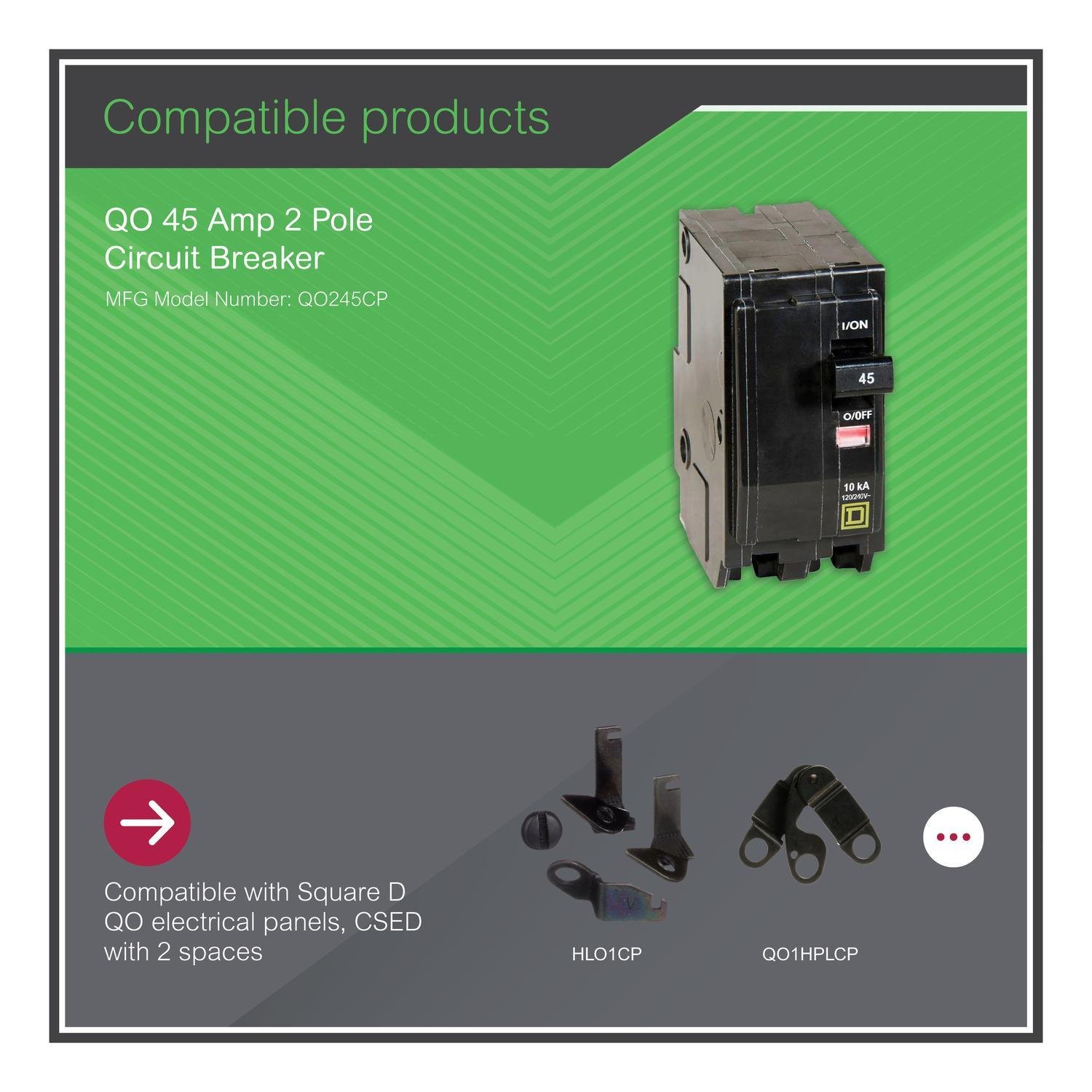 Picture of QO245 - Mini circuit breaker, QO, 45A, 2 pole, 120/240VAC, 10kA, plug in