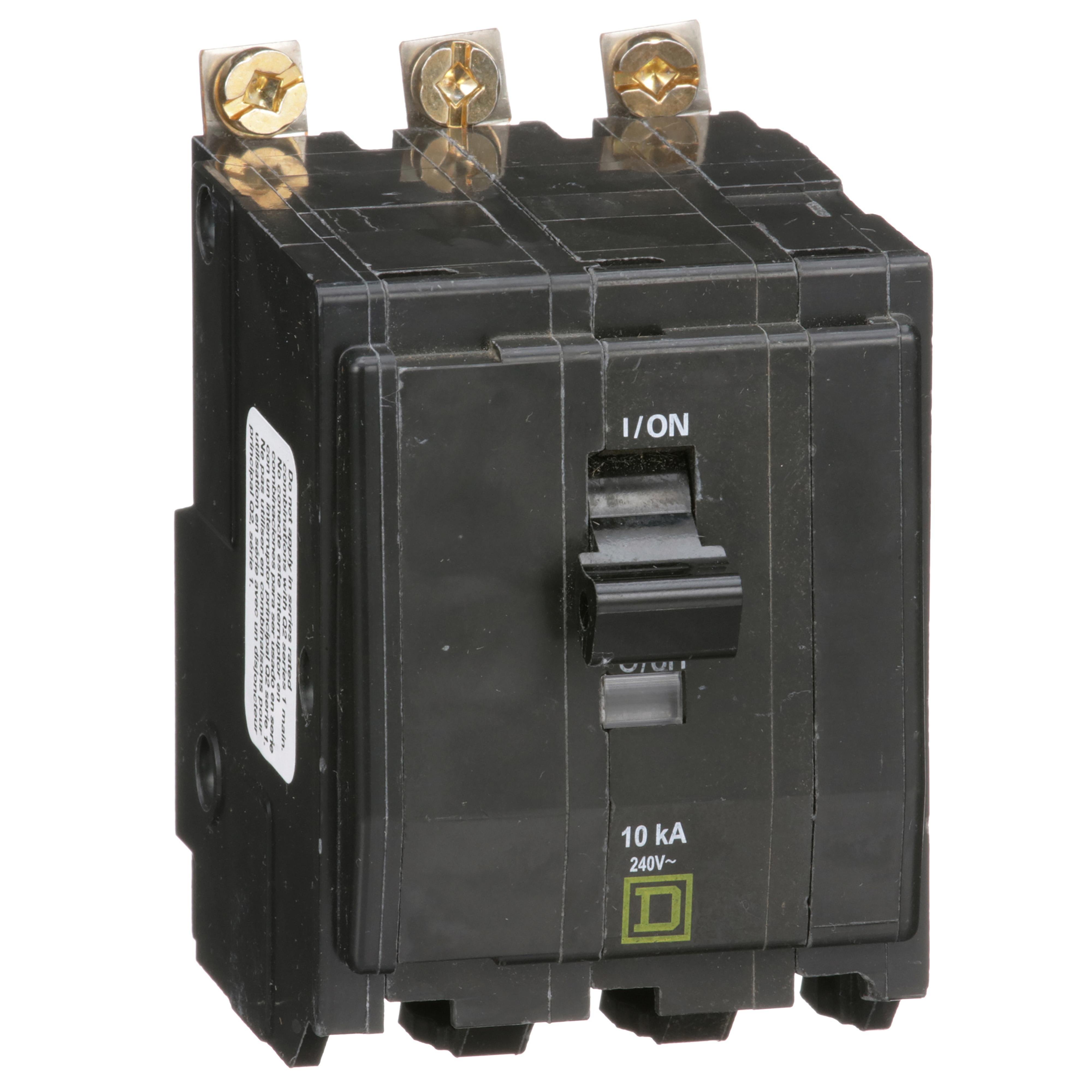 Picture of QOB310 - Mini circuit breaker, QO, 10A, 3 pole, 120/240VAC, 10kA, bolt on