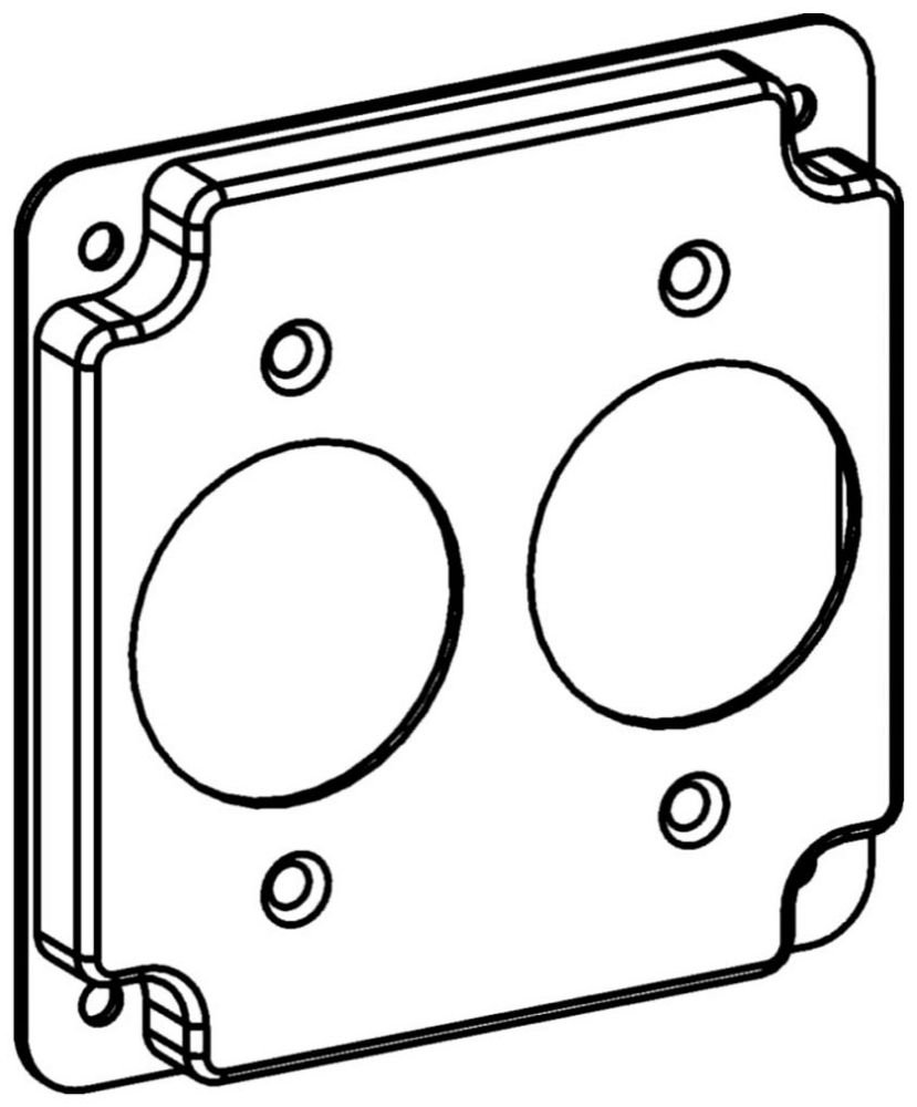4433 - RAISED 1/2", 4" SQUARE (4S) 2 SINGLE RECEPTACLES INDUSTRIAL COVER WITH CRUSHED CORNER
