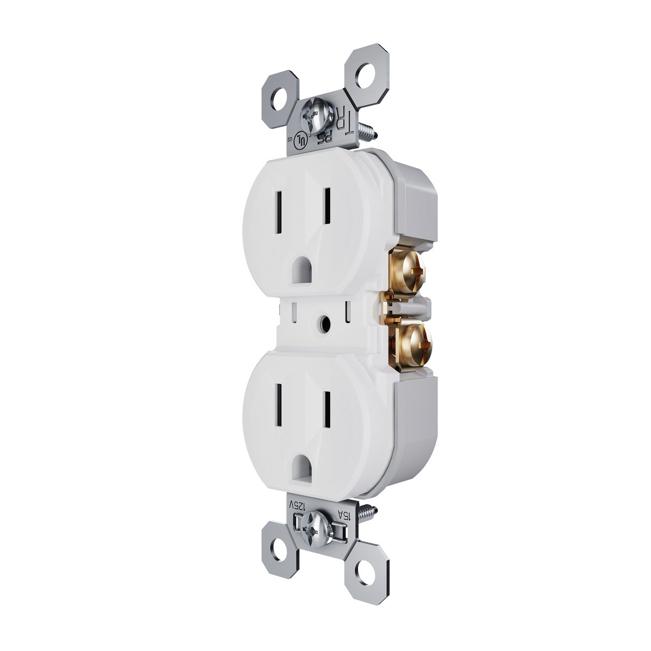 Picture of TradeMaster® 15A 125V Tamper-Resistant External Pressure Plated Duplex Receptacle, White