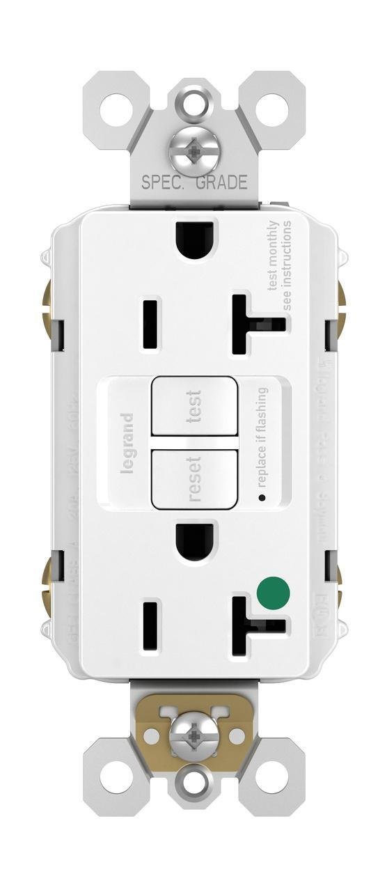 2097-HGW - Hospital Grade 20A Duplex Self-Test GFCI Receptacles with SafeLock® Protection, White