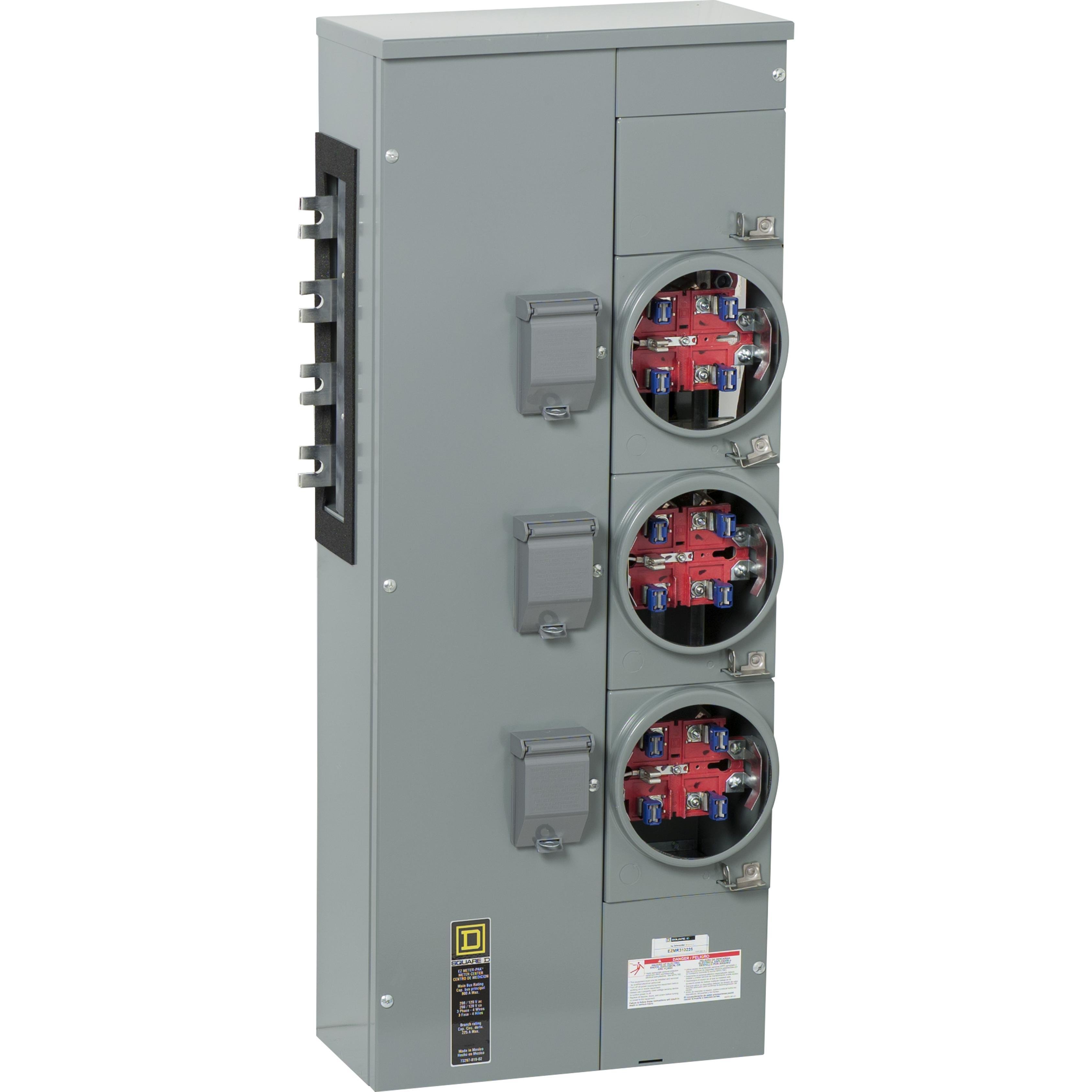 EZMR313225X - Branch unit, EZ Meter-Pak, 225A, 3 x 5 jaw sockets, 208Y/120VAC, no bypass, ringless, 1200A Al/Cu busbar