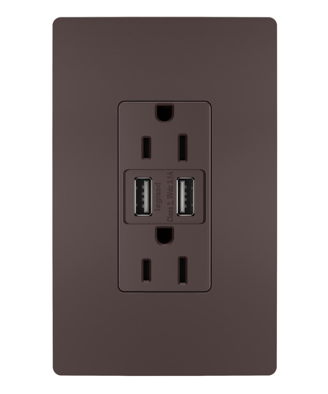 Picture of TM826-USBDBCCV4 - USB Charger/15A Tamper-Resistant Duplex Outlet, Dark Bronze