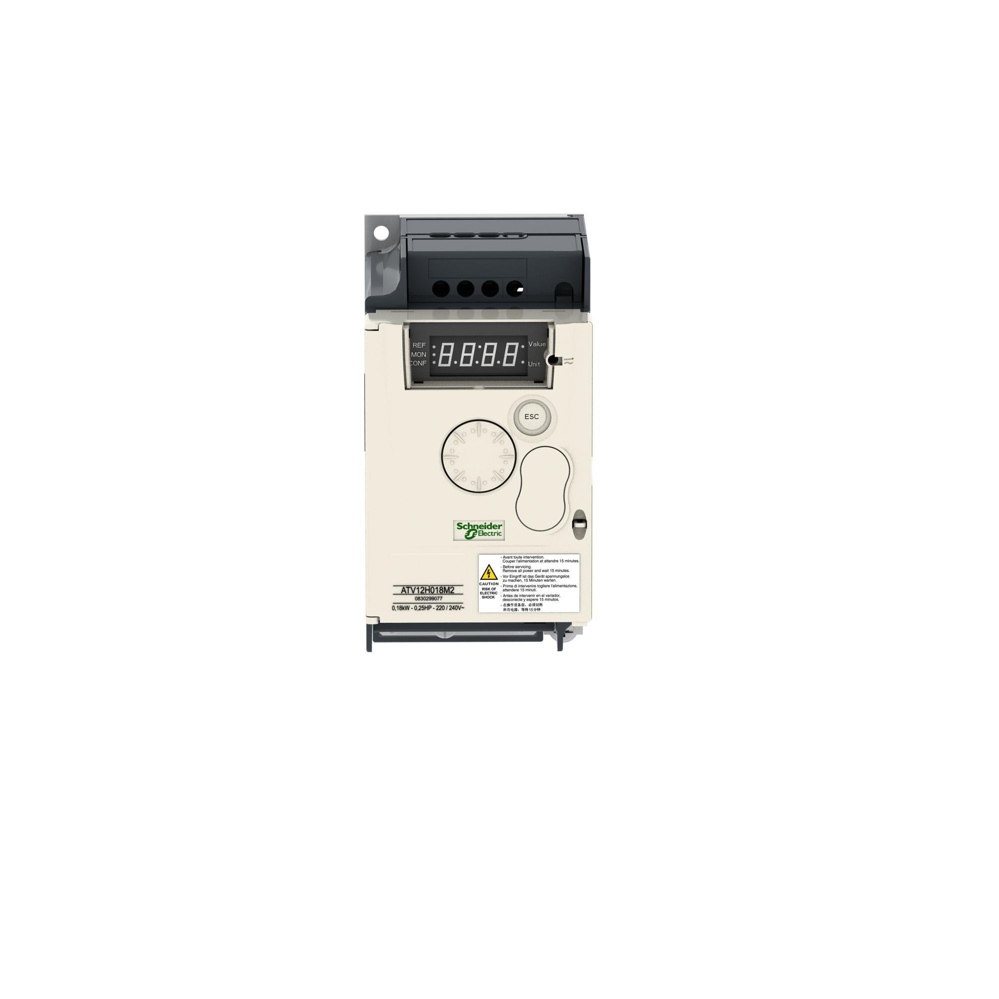 Picture of ATV12H018M2 - variable speed drive, Altivar 12, 0.18kW, 0.25hp, 200 to 240V, 1 phase
