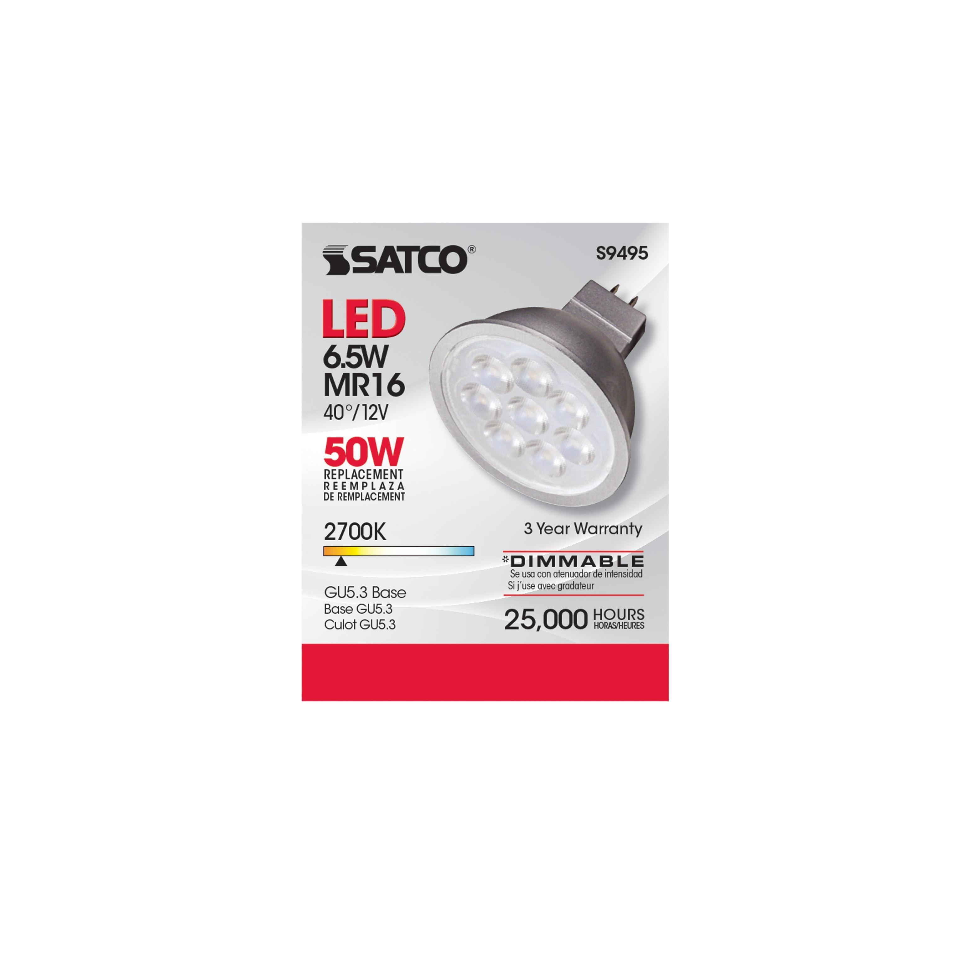 Picture of S9495 - 6.5 Watt - LED MR16 LED - 2700K - 40 deg. Beam Angle - GU5.3 base - 12 Volt AC/DC