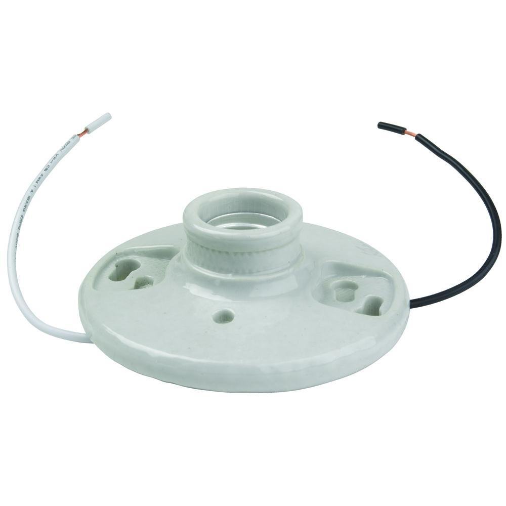 272-WH6 - Porcelain Medium Base Lampholder 2-Terminal with 6-inch leads 250V, White