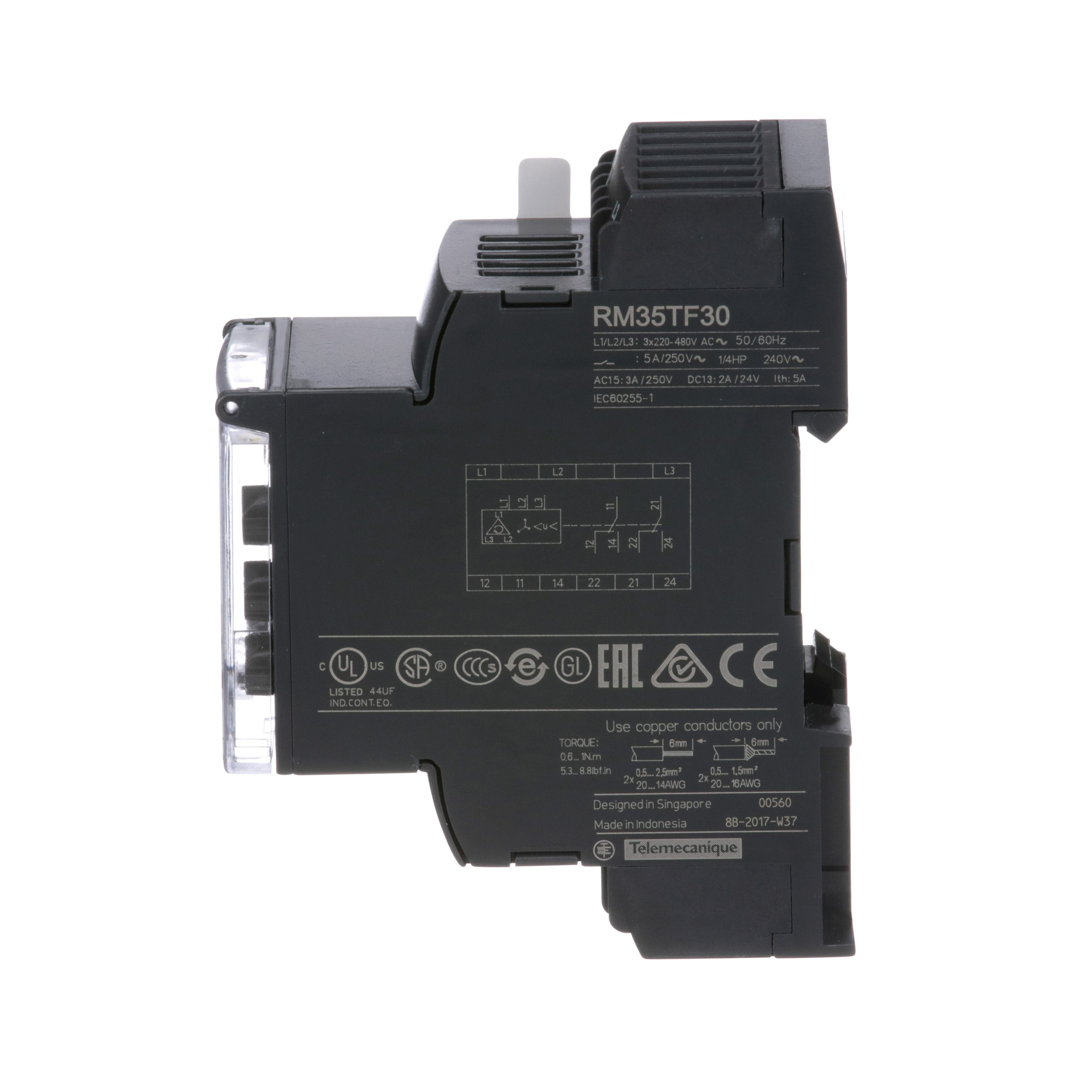 Picture of RM35TF30 - Harmony, 3 phase supply control relay, range 220 to 480 VAC, sequence, phase failure, phase imbalance, voltage