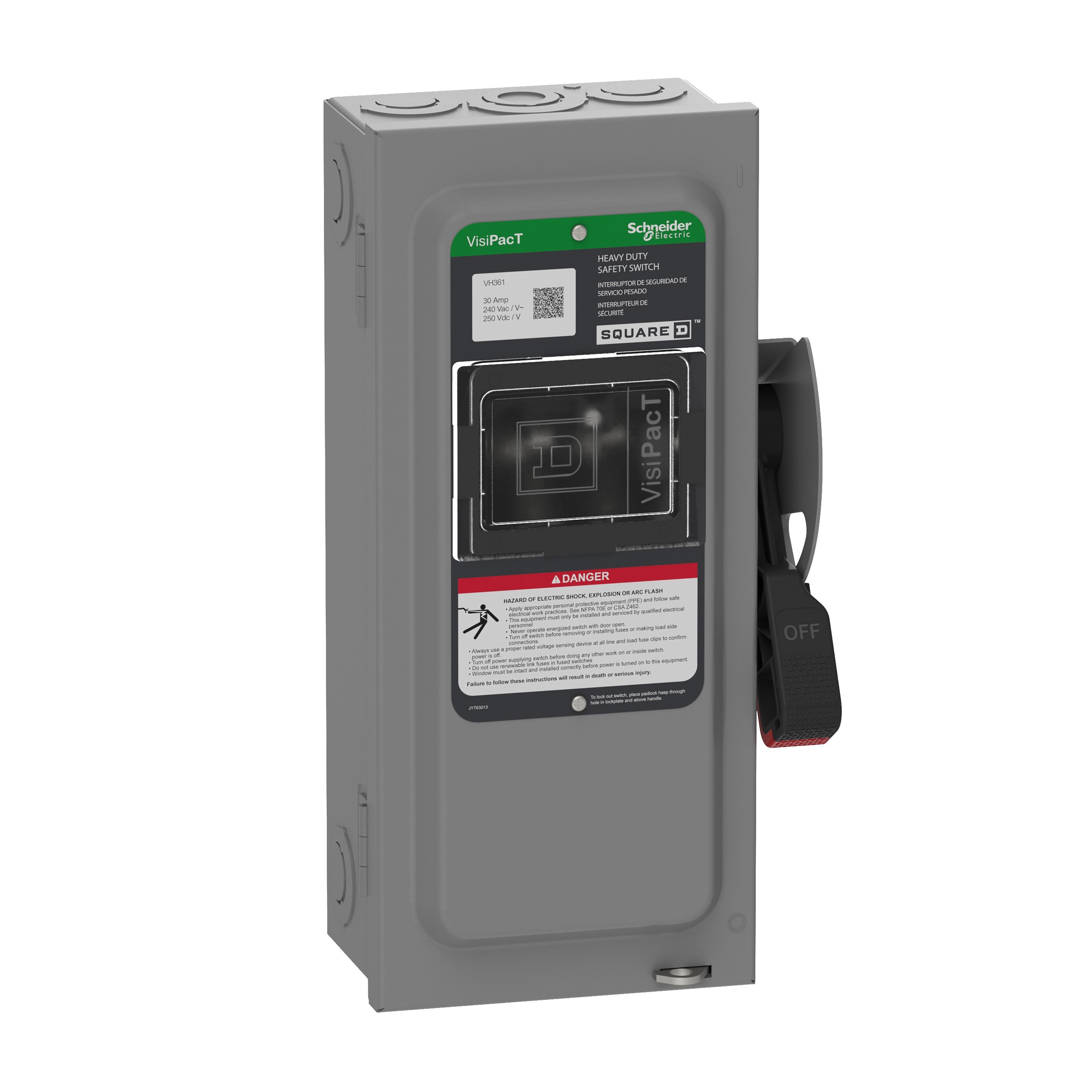 Picture of VH361 - Safety switch, VisiPacT, heavy duty, fused, viewing window, NEMA 1, 600V, 30A, 3 pole