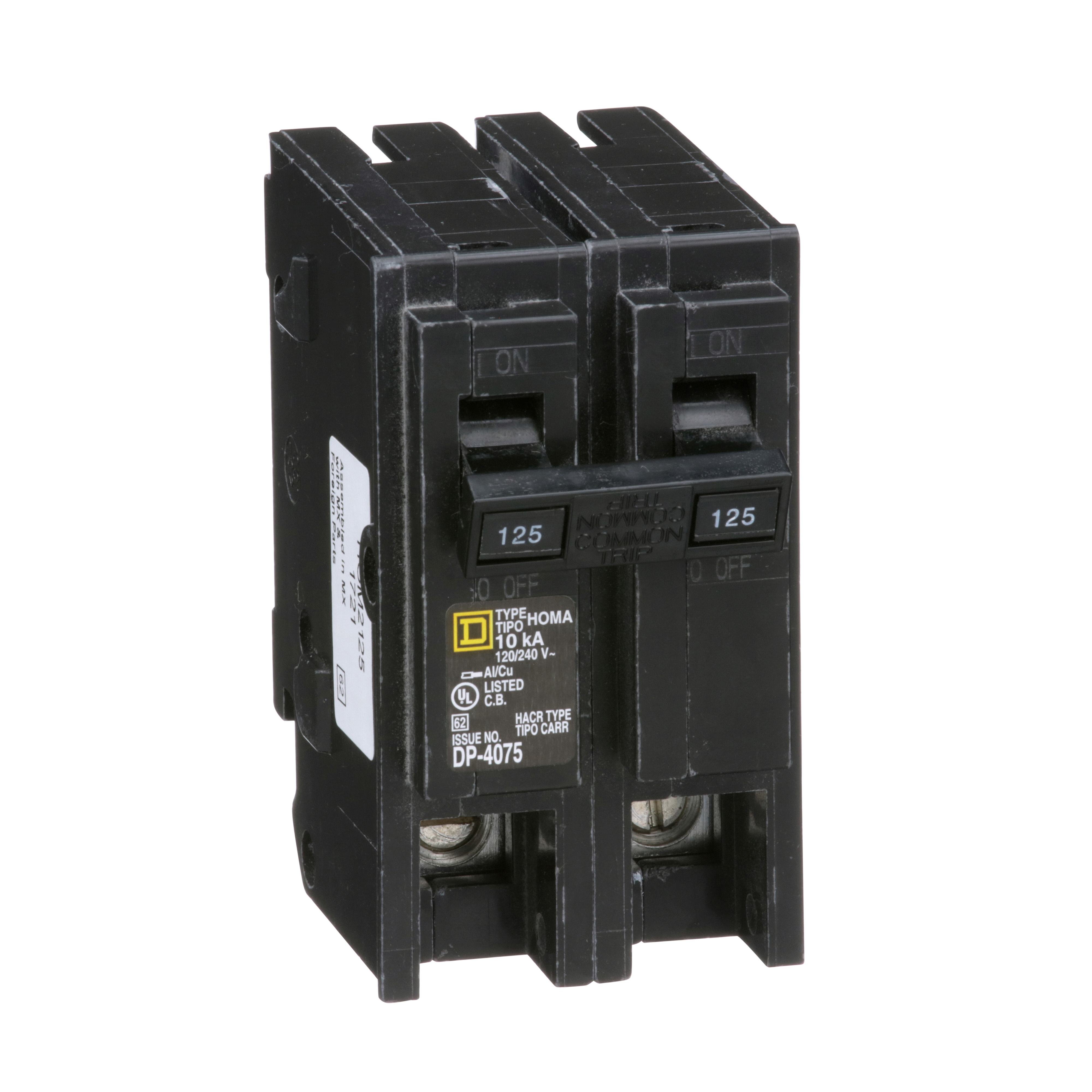 Picture of HOM2125 - Mini circuit breaker, Homeline, 125A, 2 pole, 120/240VAC, 10kA AIR, standard type, plug in, UL