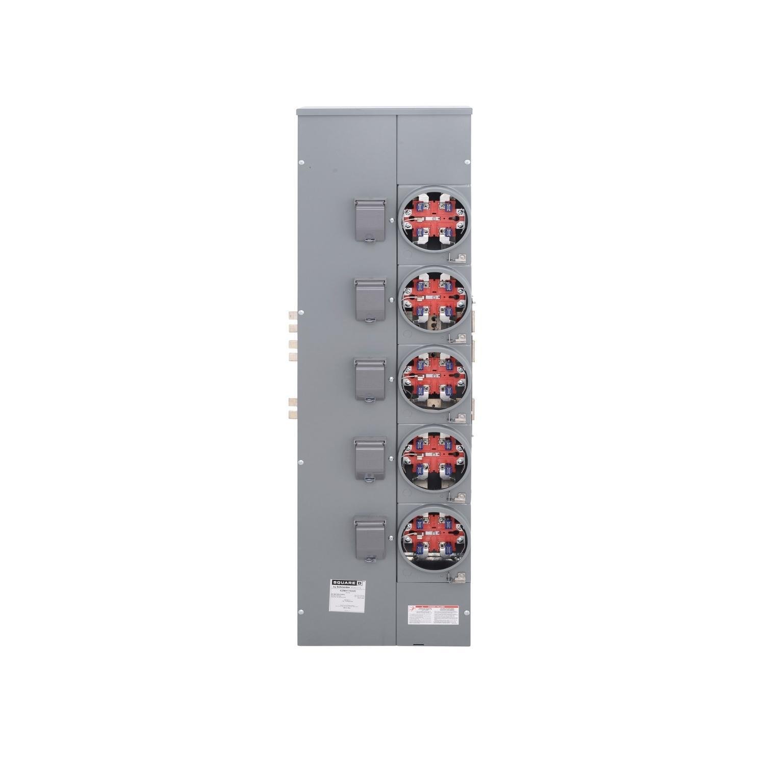 EZMH115225 - Branch unit, EZ Meter-Pak, 225A, 5 x 5 jaw sockets, 120/240VAC, horn bypass, ringless, 1200A Al/Cu busbar