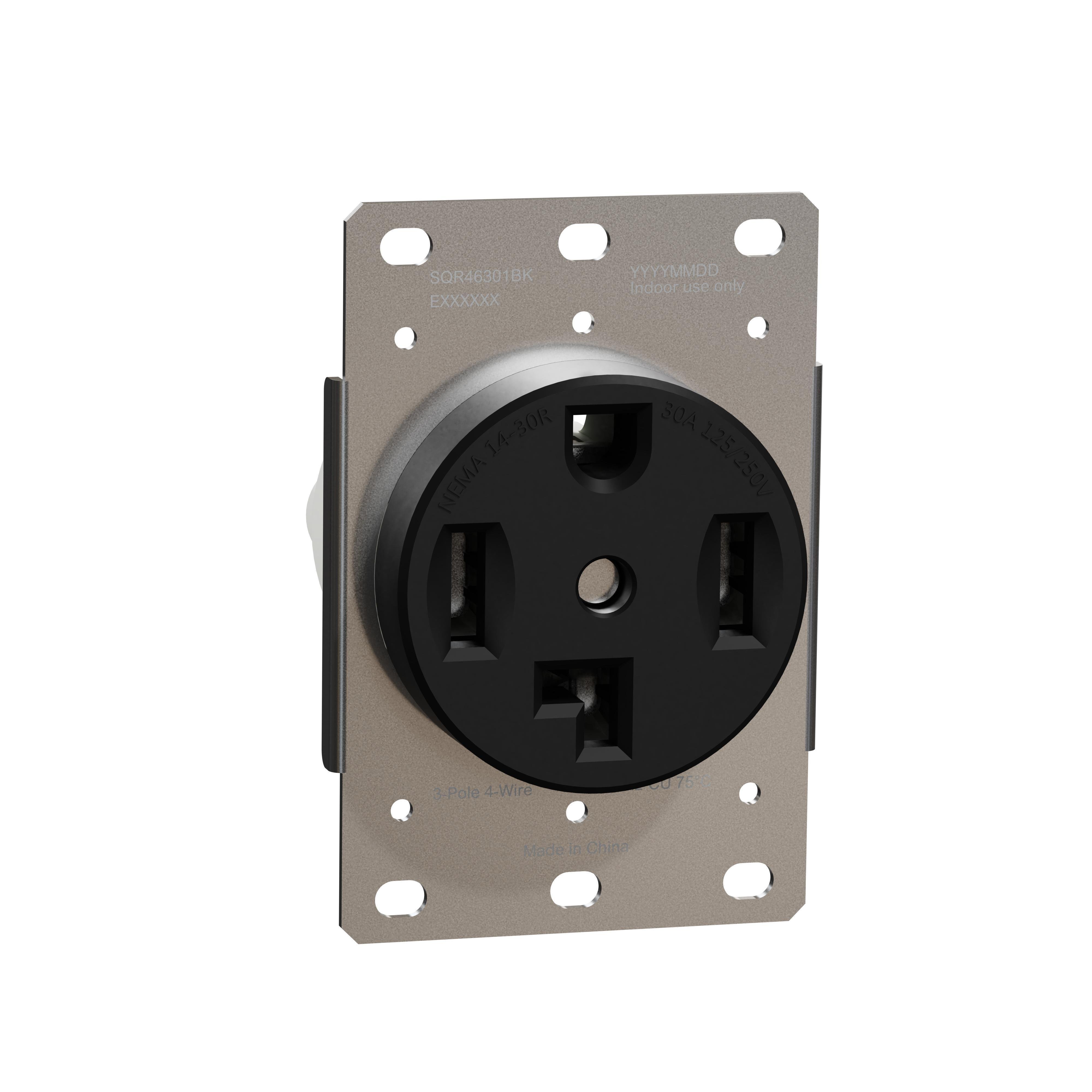 Picture of SQR46301BK - Socket-outlet, X Series, 30A, standard, for dryer, commercial, black, matte finish