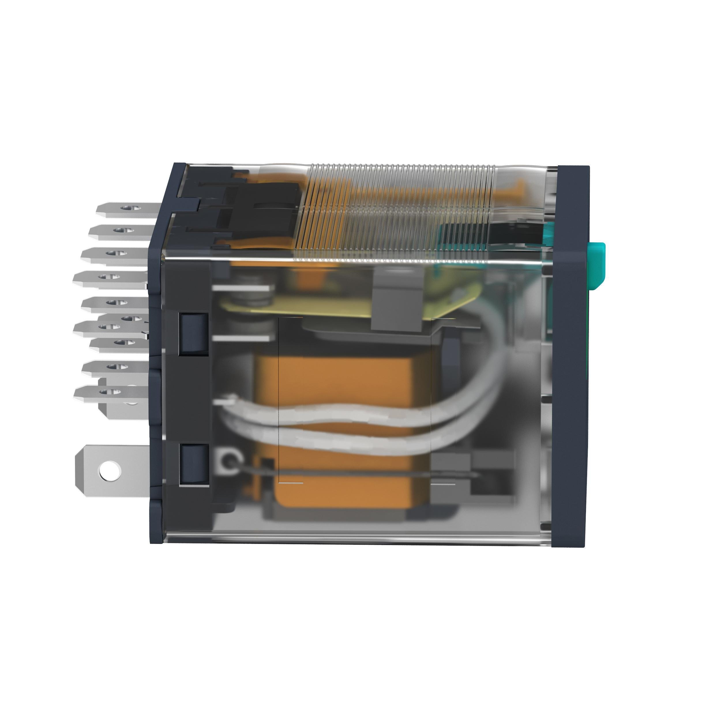 Picture of RPM42BD - plug-in relay, Harmony electromechanical relays, 15A, 4CO, with LED, lockable test button, 24V DC