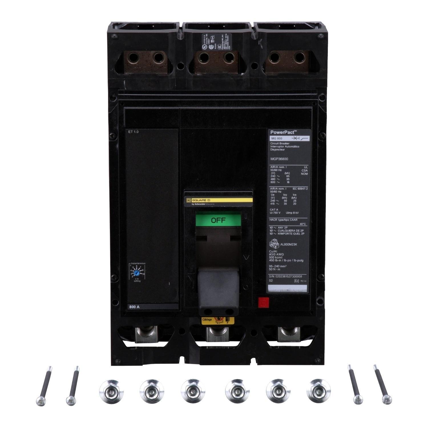 MGP36800 - Circuit breaker, PowerPacT M, 800A, 3 pole, 600VAC, 18kA, lugs, ET 1.0, 80%