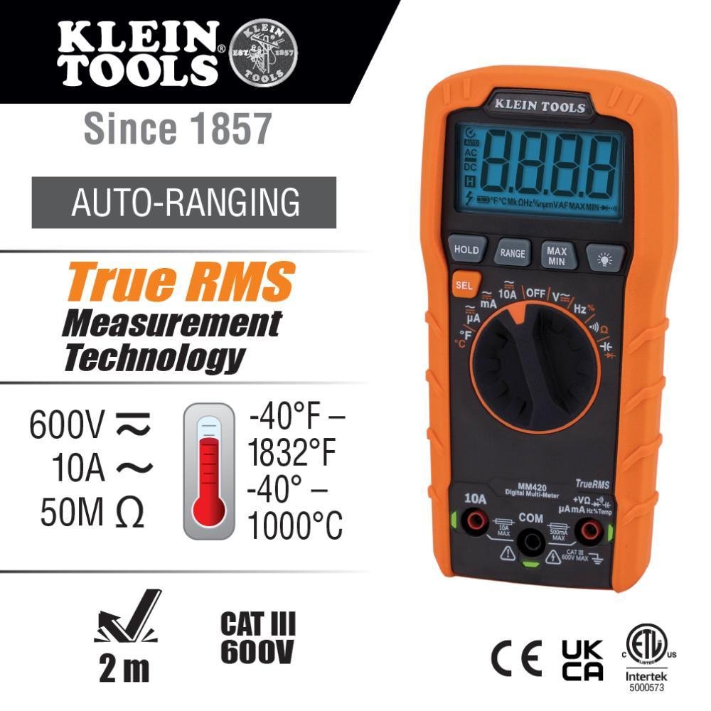 Picture of MM420 - Digital Multimeter, TRMS Auto-Ranging, 600V, Temp