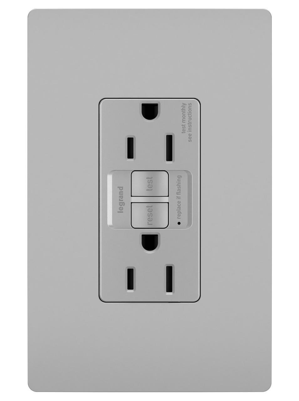 Picture of 1597-TRGRY - radiant® Tamper-Resistant 15A Duplex Self-Test GFCI Receptacles with SafeLock® Protection, Gray