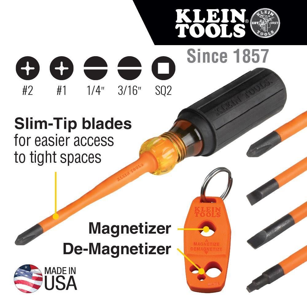 Picture of 33736INS - Screwdriver Set, 1000V Slim-Tip Insulated and Magnetizer, 6-Piece