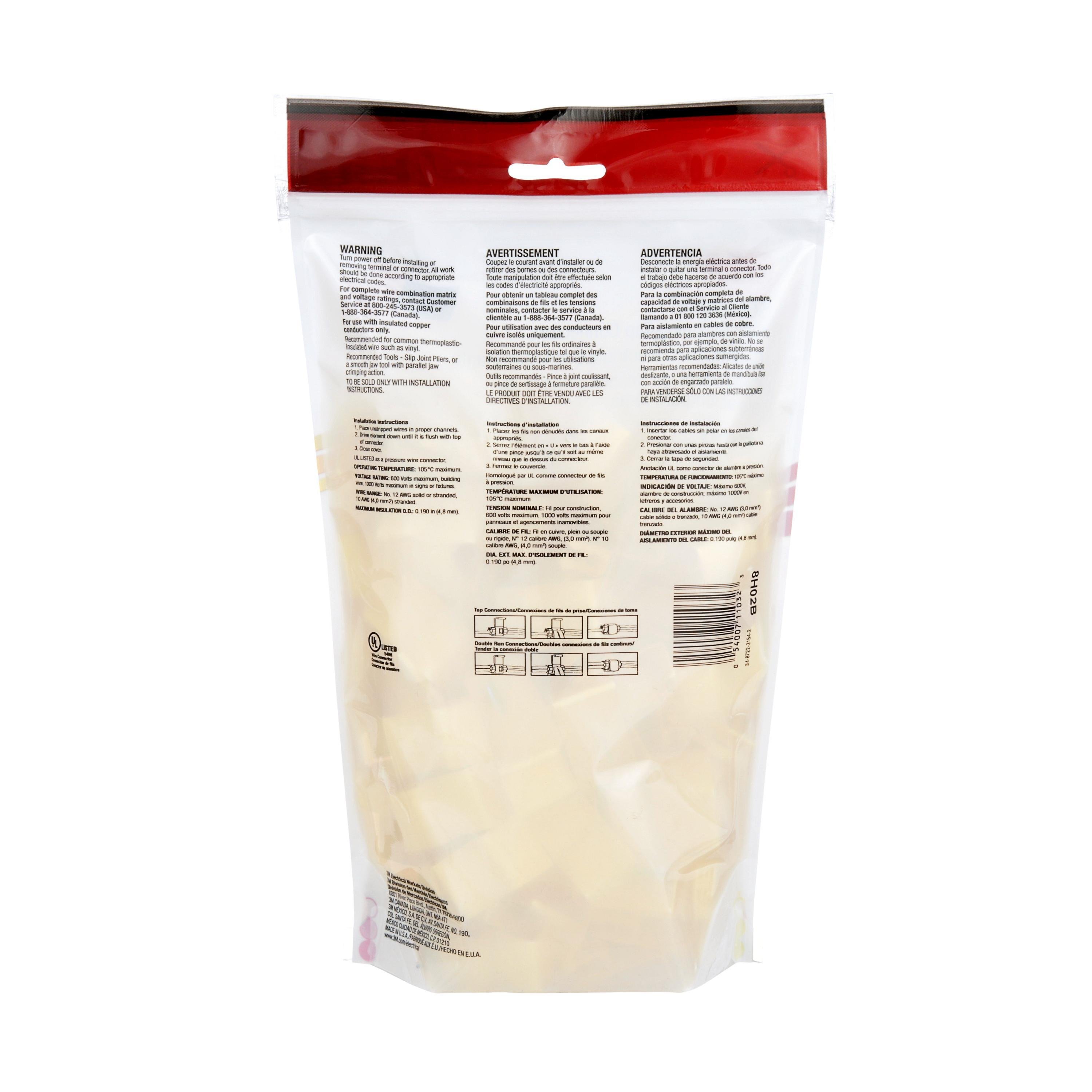 Picture of 562-POUCH - 3M Scotchlok Electrical IDC 562-BOX, Double Run or Tap, Flame Retardant, Yellow, 12 AWG (solid/stranded), 10 AWG (stranded), 100 per carton, 1000 per case