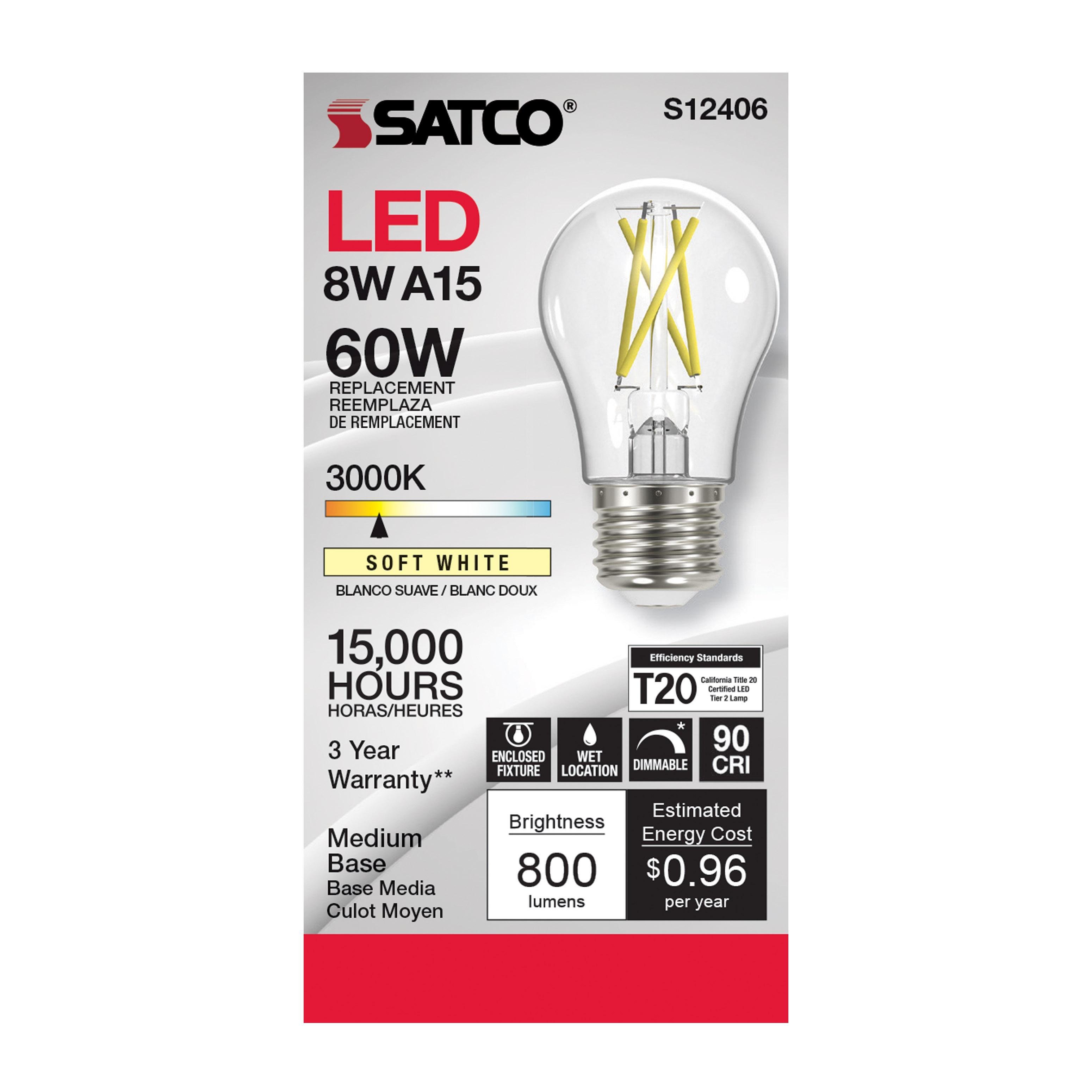 Picture of S12406 - 8.2 Watt LED A15 - Clear - Medium Base - 3000K - 90 CRI - 120 Volt