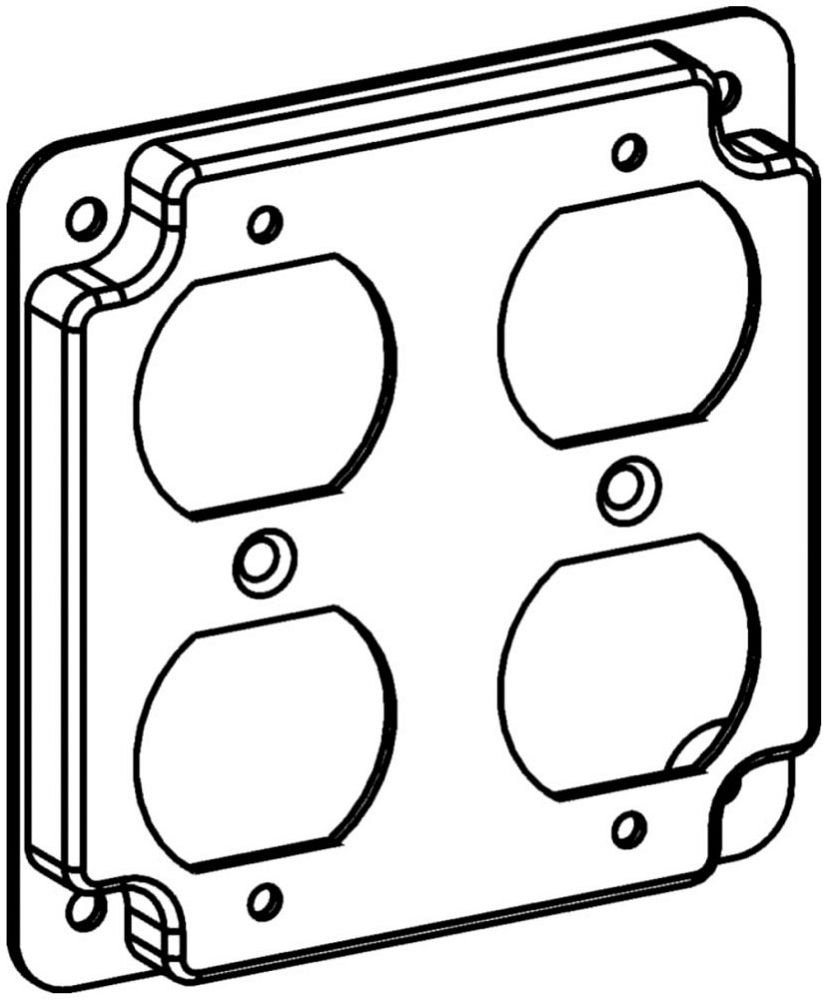 4422 - RAISED 1/2", 4" SQUARE (4S) 2 DUPLEX RECEPTACLES INDUSTRIAL COVER WITH CRUSHED CORNER