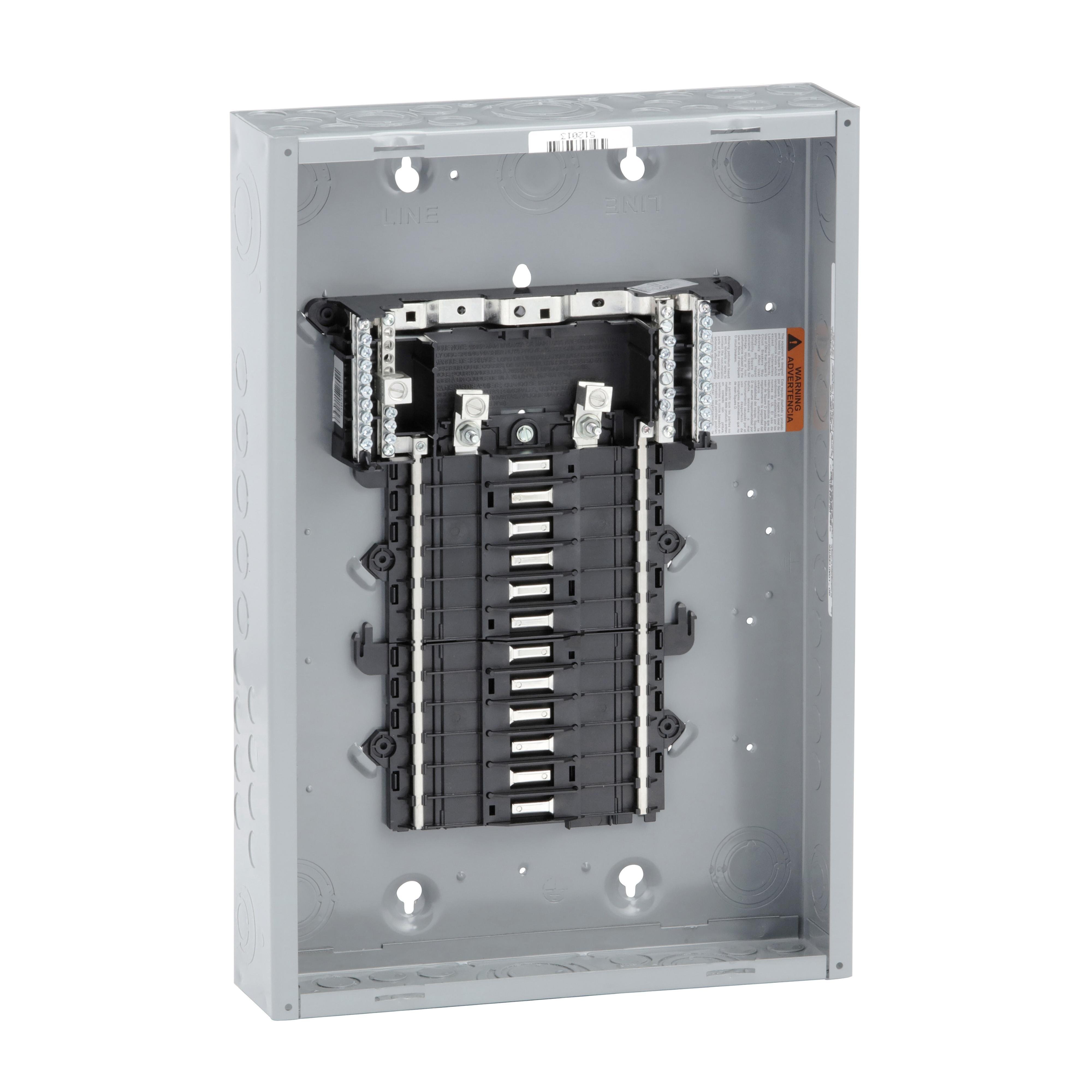 QO124L125PG - Load center, QO, 1 phase, 24 spaces, 34 circuits, 125A convertible main lugs, PoN, NEMA1, gnd bar
