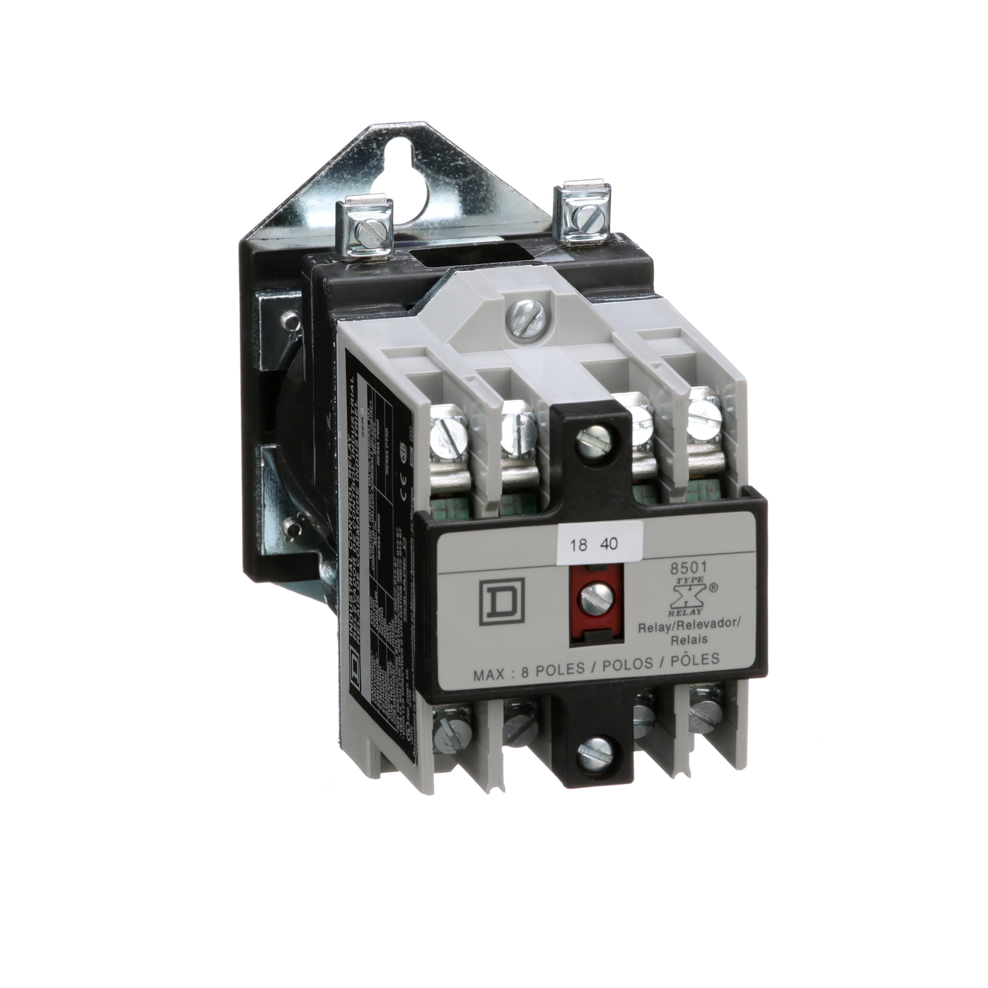 Picture of 8501XDO40V56 - NEMA Control Relay, Type X, machine tool, 10A resistive at 600 VAC, 4 normally open contacts, 48 VDC coil