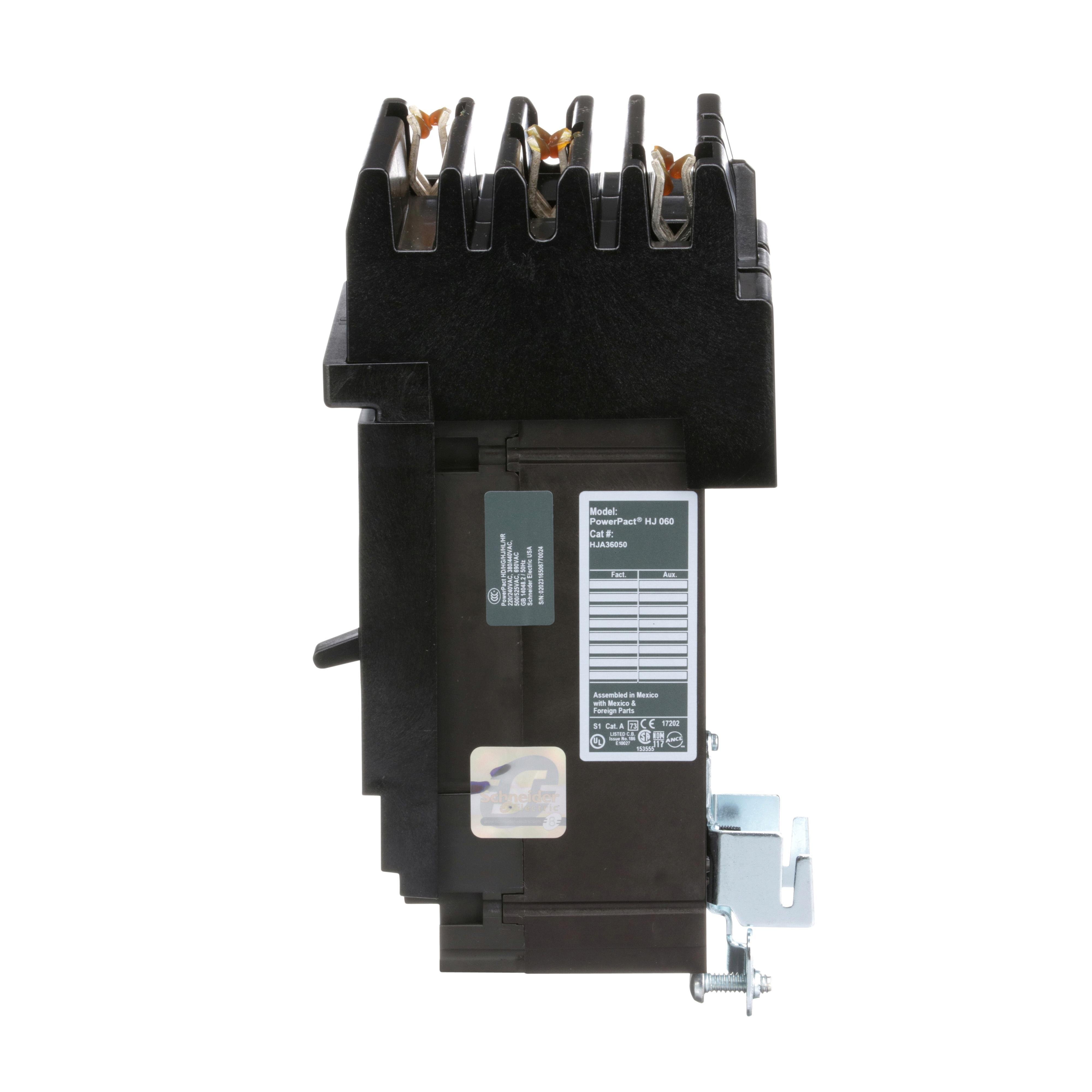 Picture of HJA36050 - Circuit breaker, PowerPacT H, 50A, 3 pole, 600VAC, 25kA, I-Line, thermal magnetic, 80%, ABC