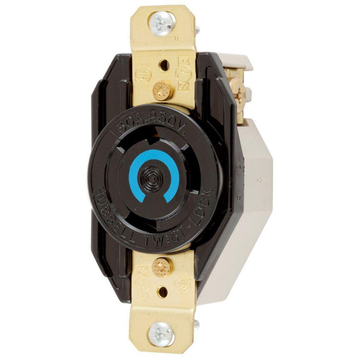 HBL2620 - Locking Devices, Twist-Lock®, Industrial, Flush Receptacle, 30A 250V, 2-Pole 3-Wire Grounding, L6-30R, Screw Terminal, Black