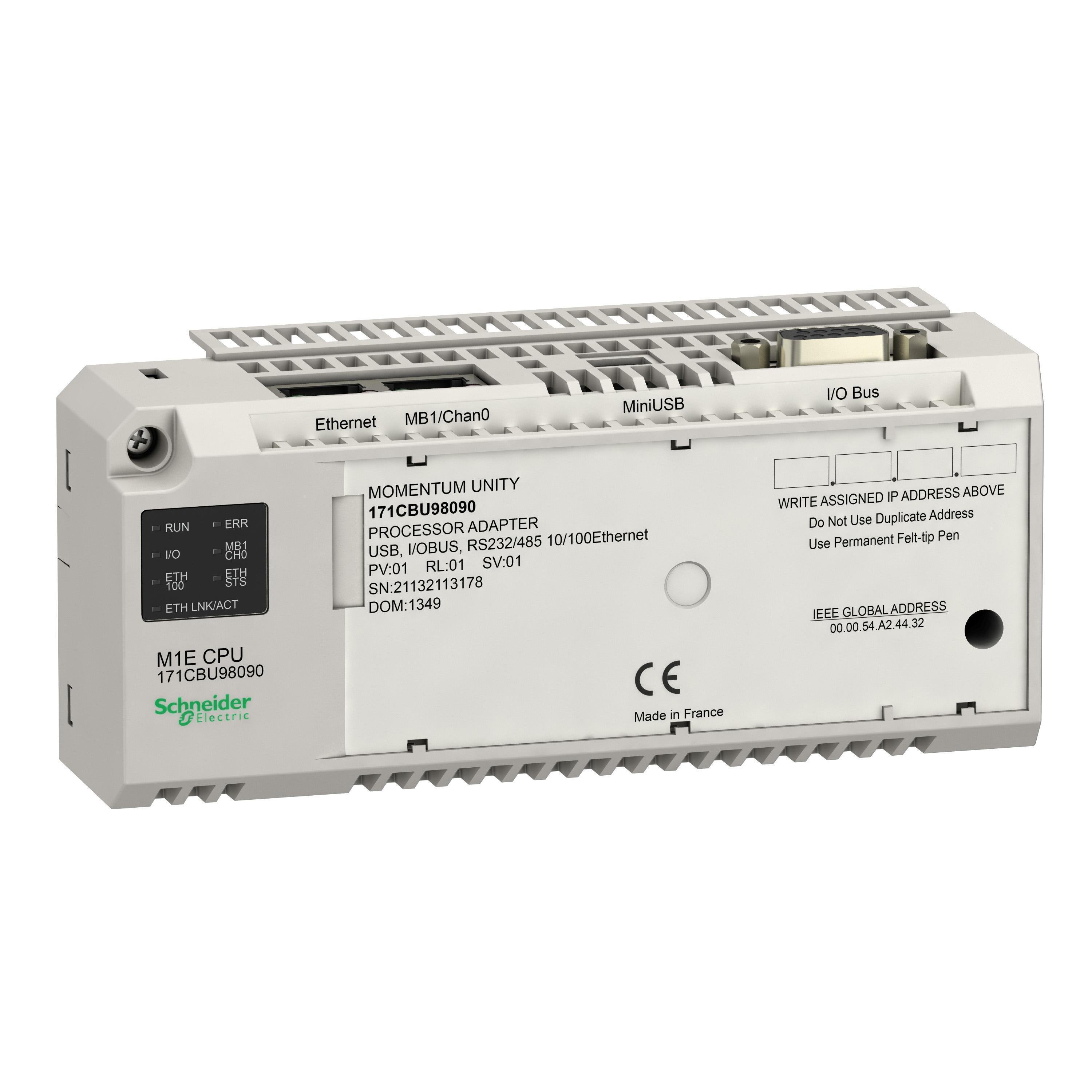 171CBU98090 - Unity M1E processor - RS232/485 - Ethernet - USB - I/O bus