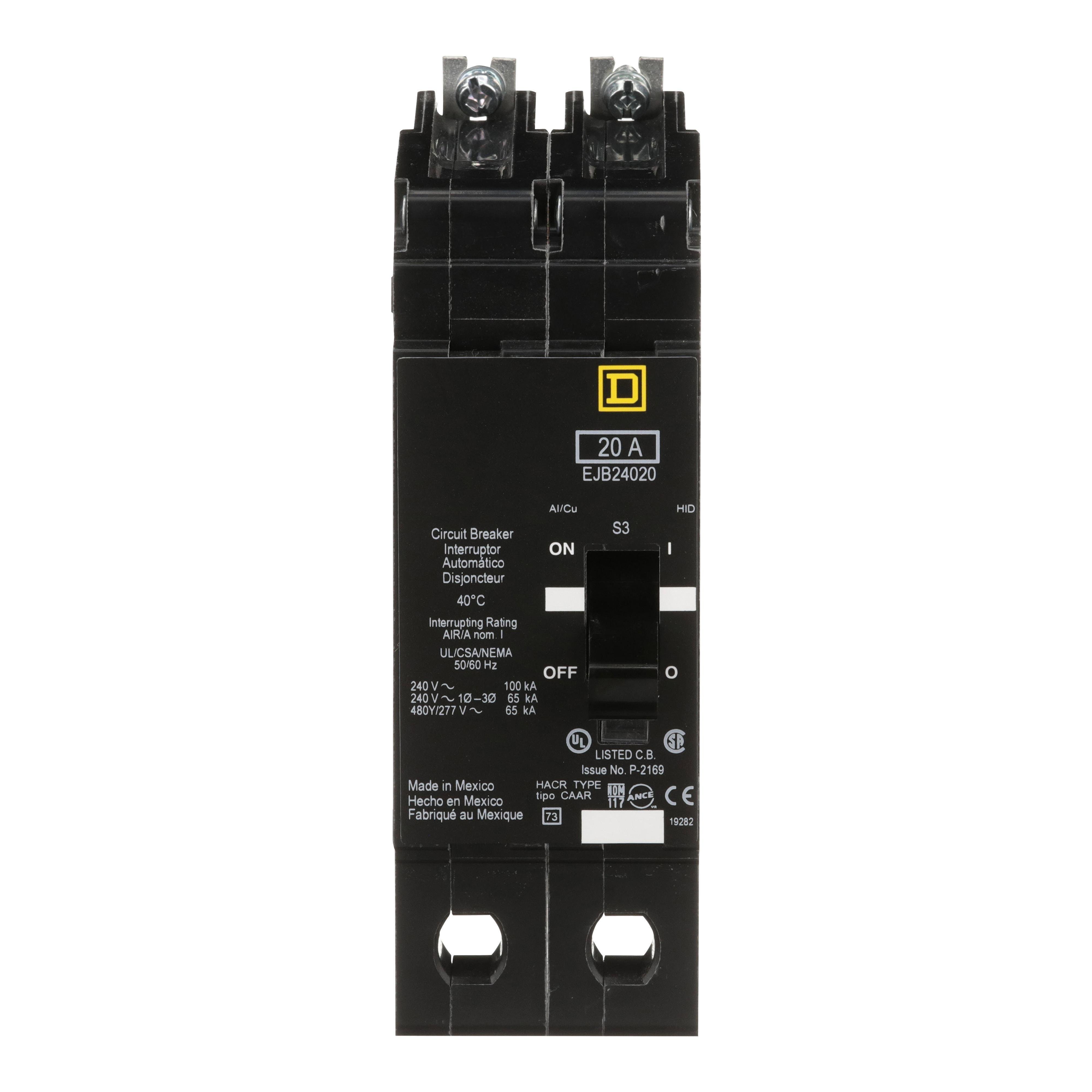 EJB24020 - Mini circuit breaker, E-Frame, 20A, 2 pole, 480Y/277VAC, 100kA max, bolt on [TAA]
