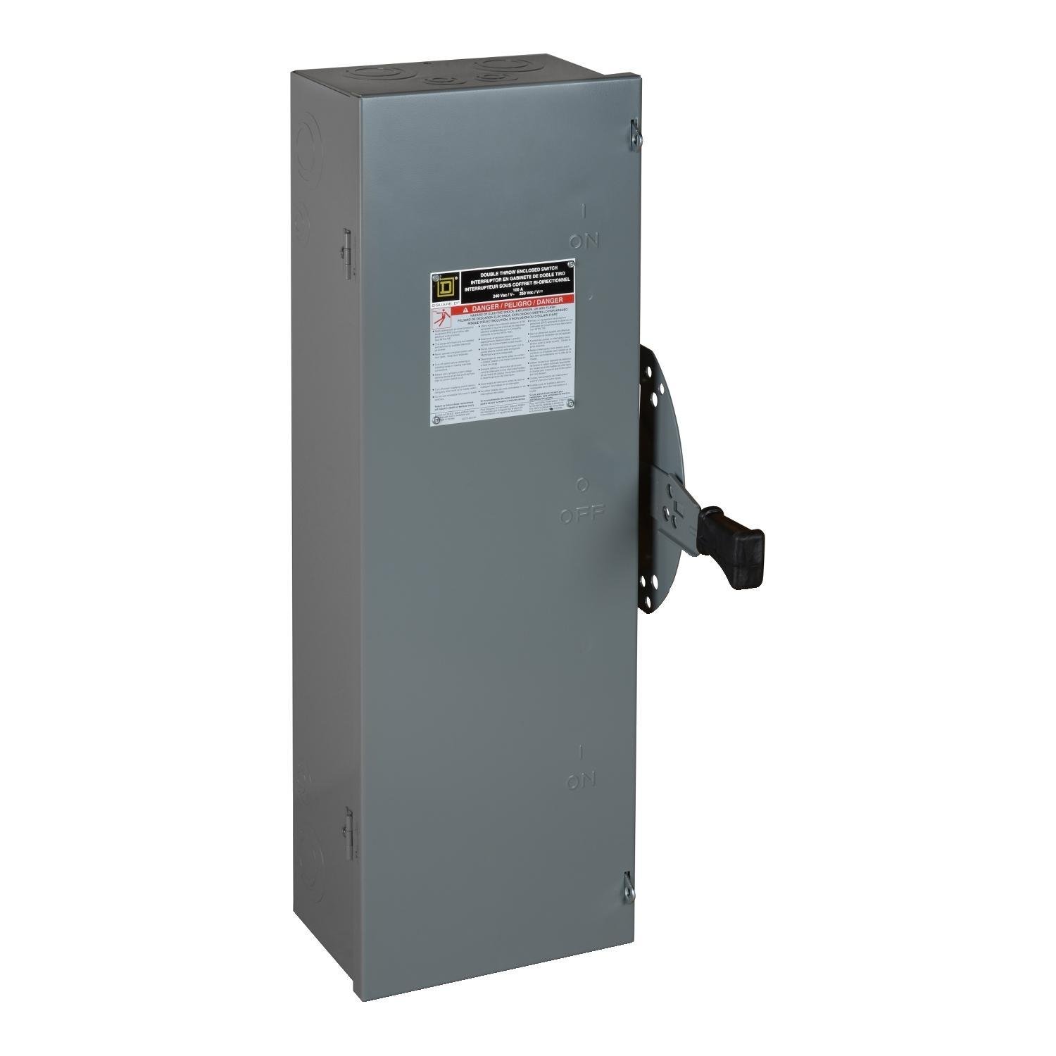 Picture of DTU223 - Safety switch, double throw, non fusible, 2 pole, 2 wire, 240VAC, 250VDC, 100A, Type 1