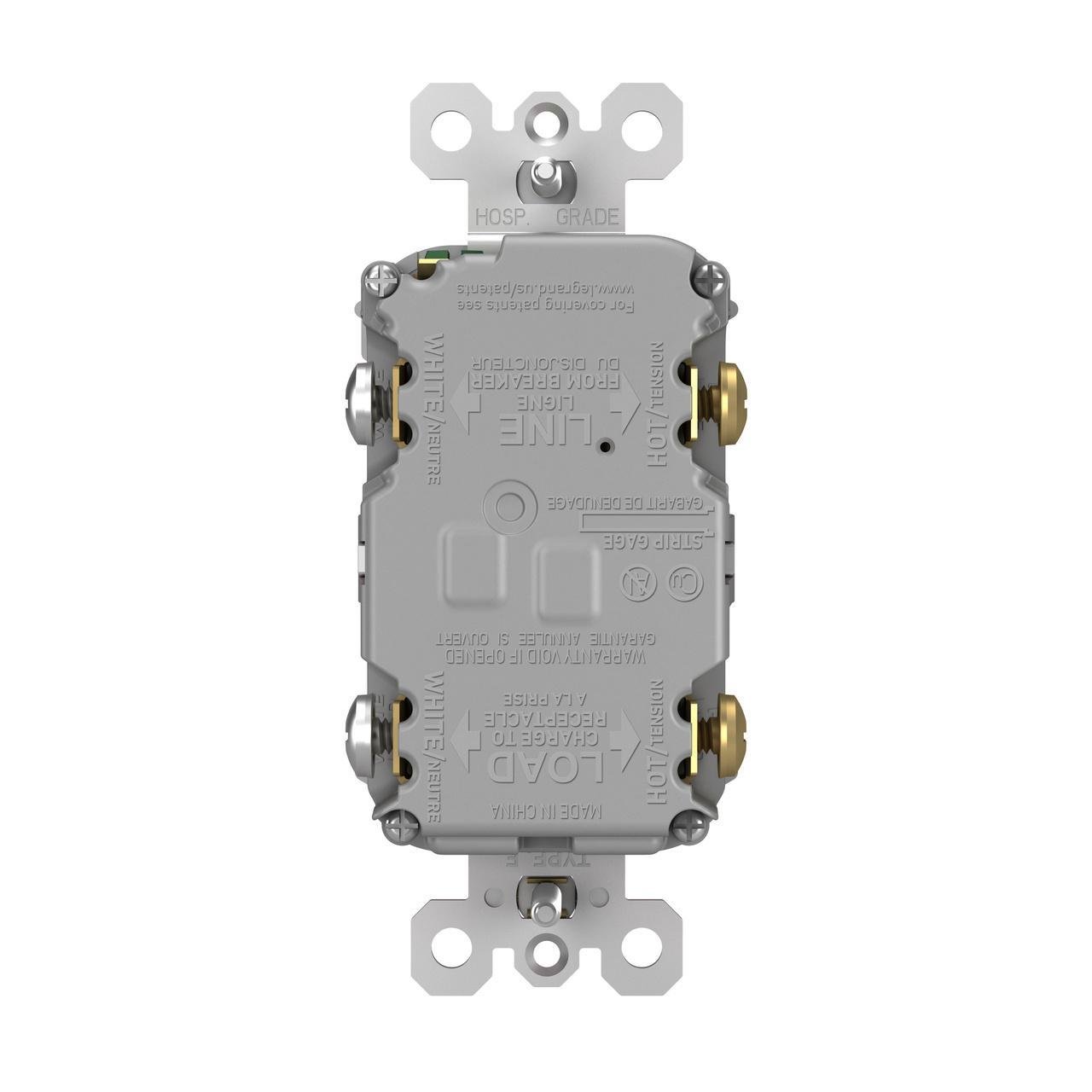 2097-TRGRY - radiant® Tamper-Resistant 20A Duplex Self-Test GFCI Receptacle with SafeLock® Protection, Gray