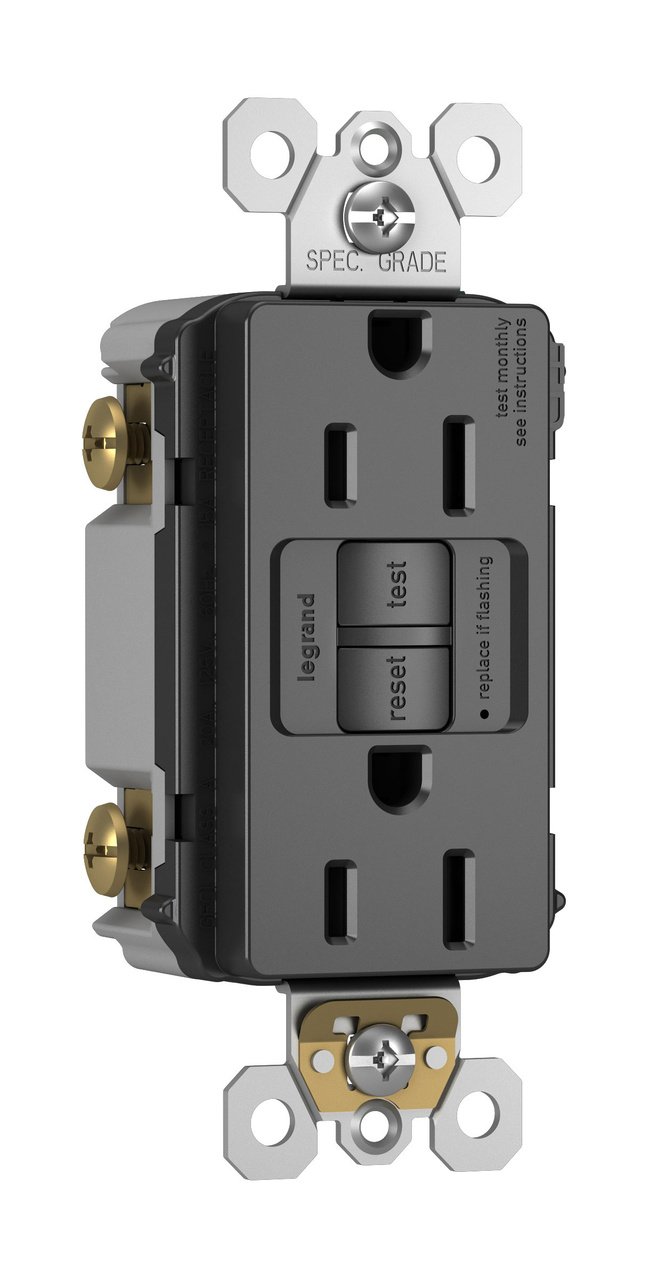 Picture of 1597-TRBK - radiant® Tamper-Resistant 15A Duplex Self-Test GFCI Receptacles with SafeLock® Protection, Black