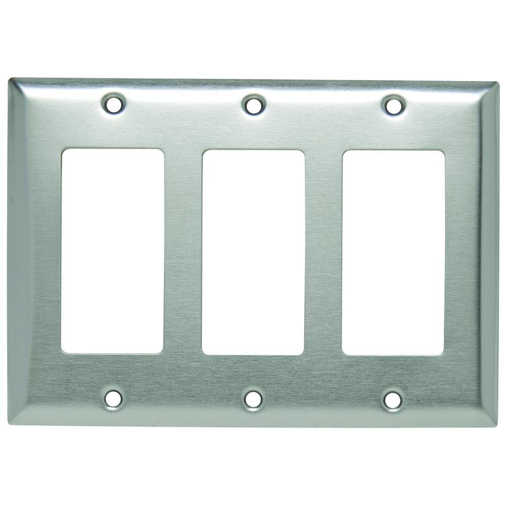 SS263 - 3-Gang 302/304 Stainless Steel Wall Plate, 3 Decorator Openings