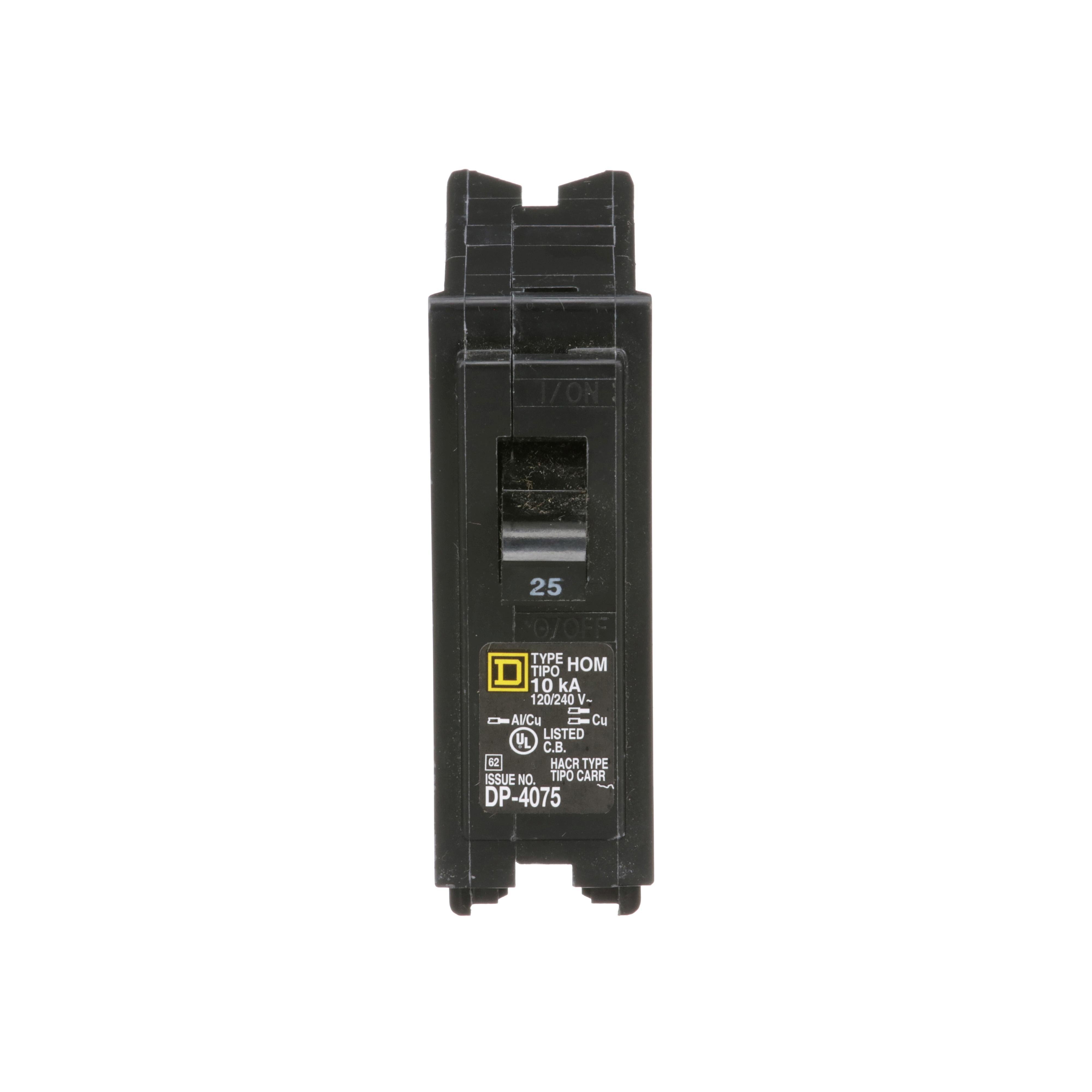 Picture of HOM125 - Mini circuit breaker, Homeline, 25A, 1 pole, 120/240VAC, 10kA AIR, standard type, plug in, UL