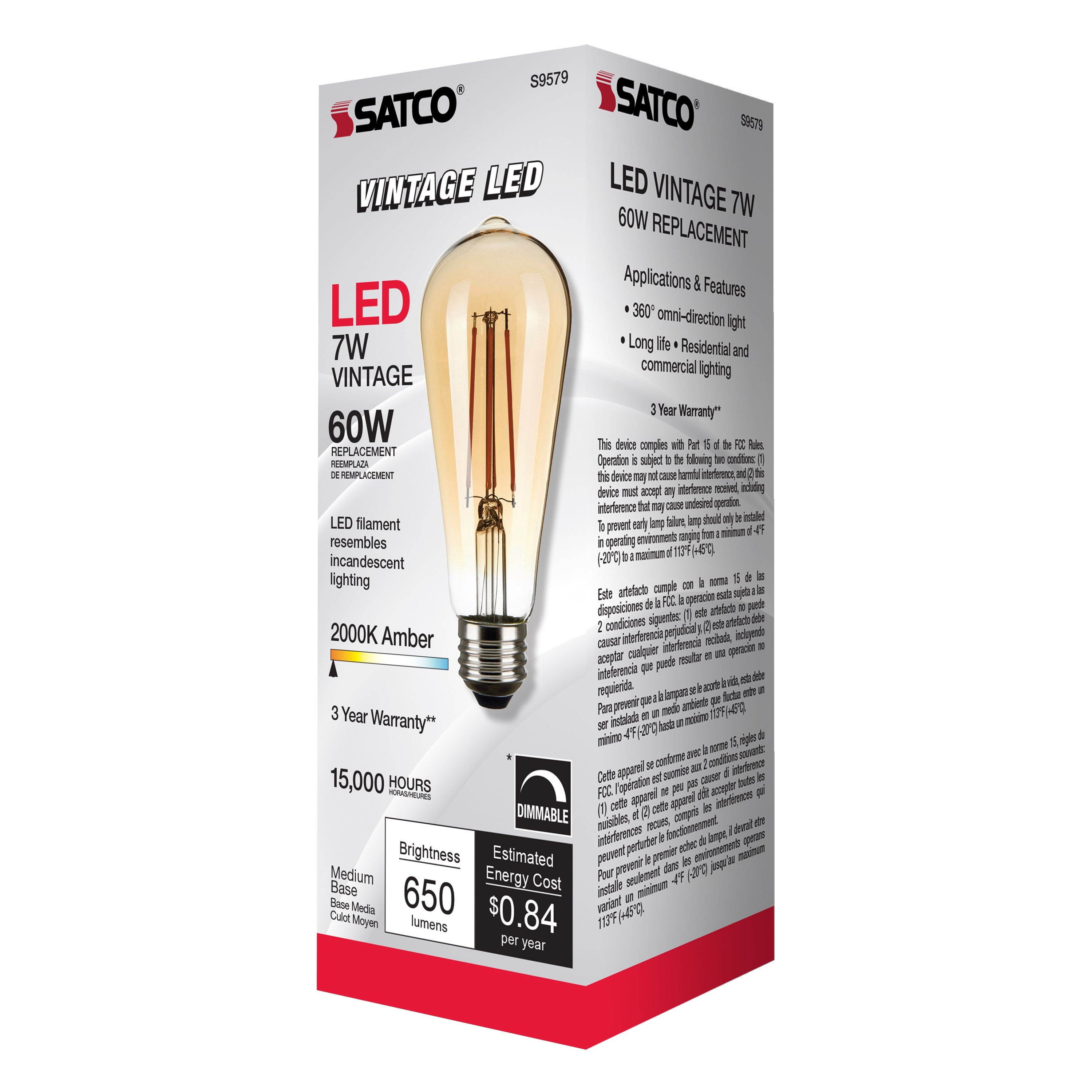 Picture of S9579 - 7 Watt ST19 LED - Transparent Amber - Medium base - 2000K - 650 Lumens - 120 Volt