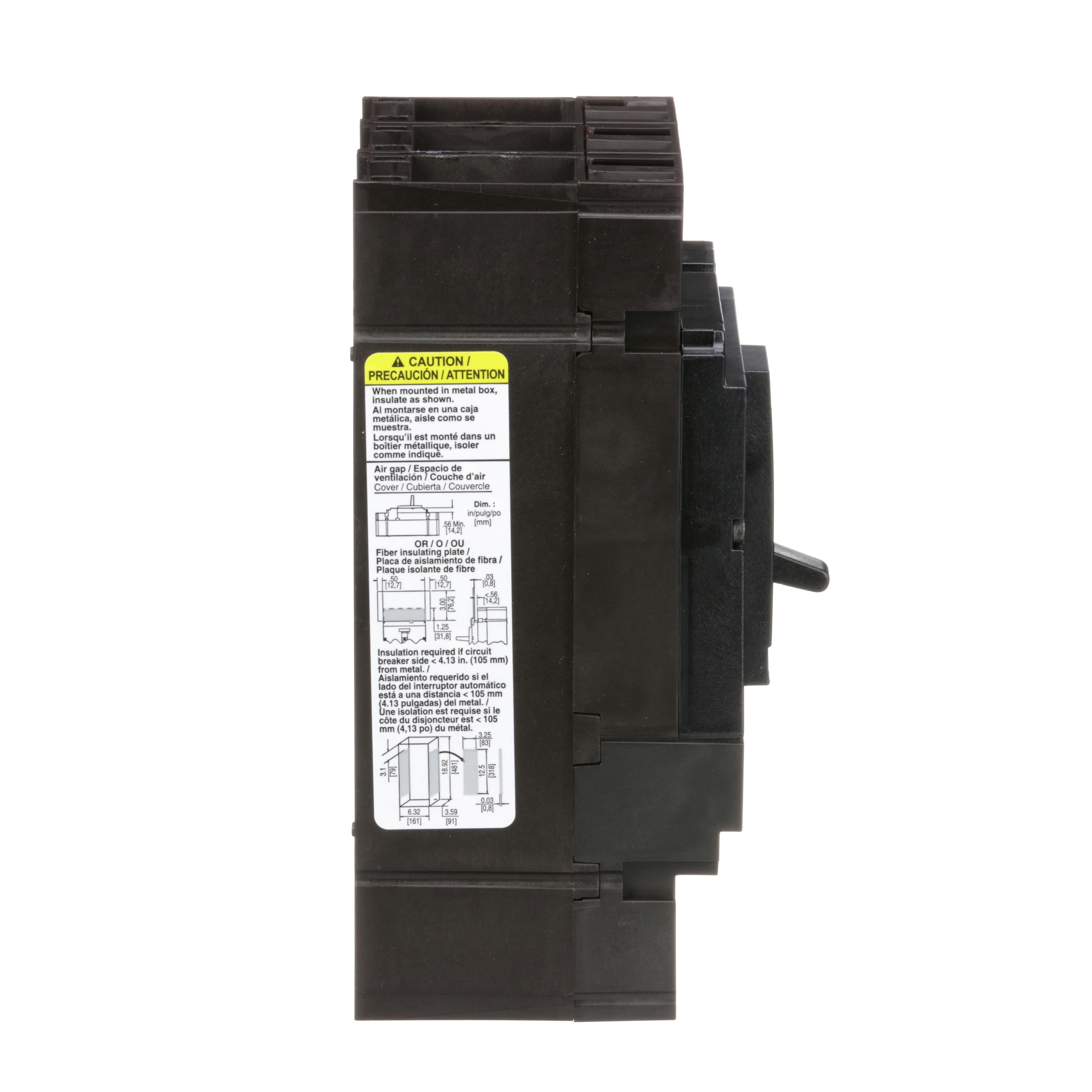 Picture of JGL36225 - Circuit breaker, PowerPacT J, 225A, 3 pole, 600VAC, 18kA, lugs, thermal magnetic, 80%