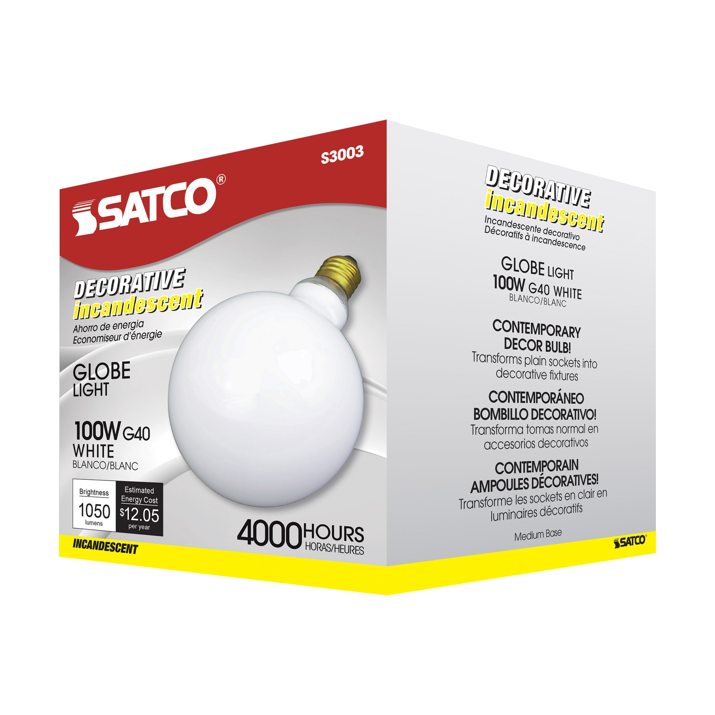 Picture of S3003 - 100 Watt G40 Incandescent - Gloss White - 4000 Average rated hours - 1050 Lumens - Medium base - 120 Volt