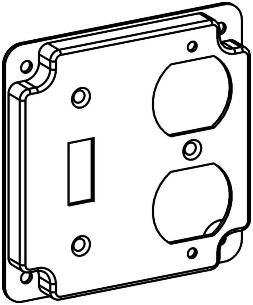 4412 - RAISED 1/2", 4" SQUARE (4S) TOGGLE SWITCH / DUPLEX RECEPTACLE INDUSTRIAL COVER WITH CRUSHED CORNER
