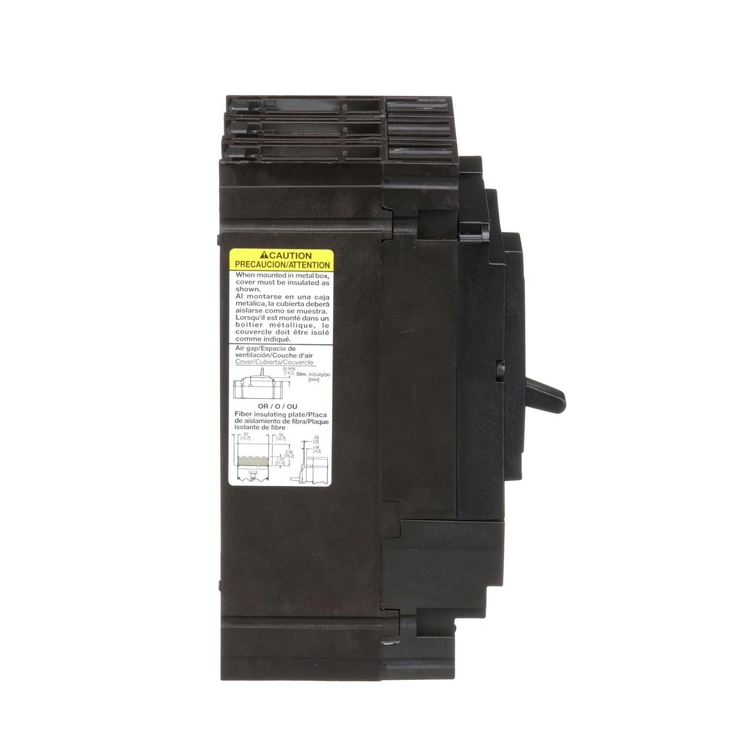 Picture of HDL36100 - Circuit breaker, PowerPacT H, 100A, 3 pole, 600VAC, 14kA, lugs, thermal magnetic, 80%