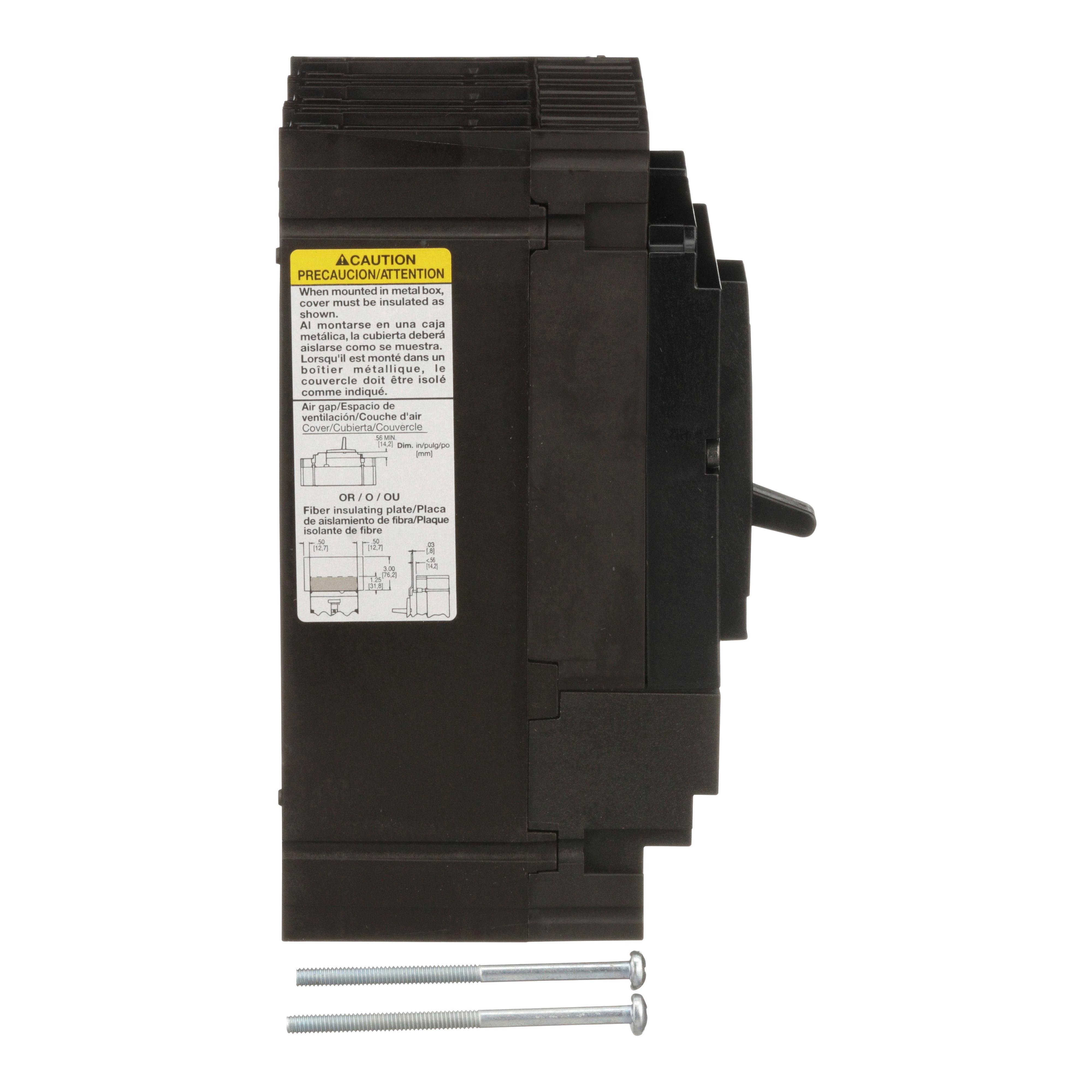 Picture of HDL36100SA - Circuit breaker, PowerPacT H, 100A, 3 pole, 600VAC, 14kA, lugs, thermal magnetic, 80%, shunt