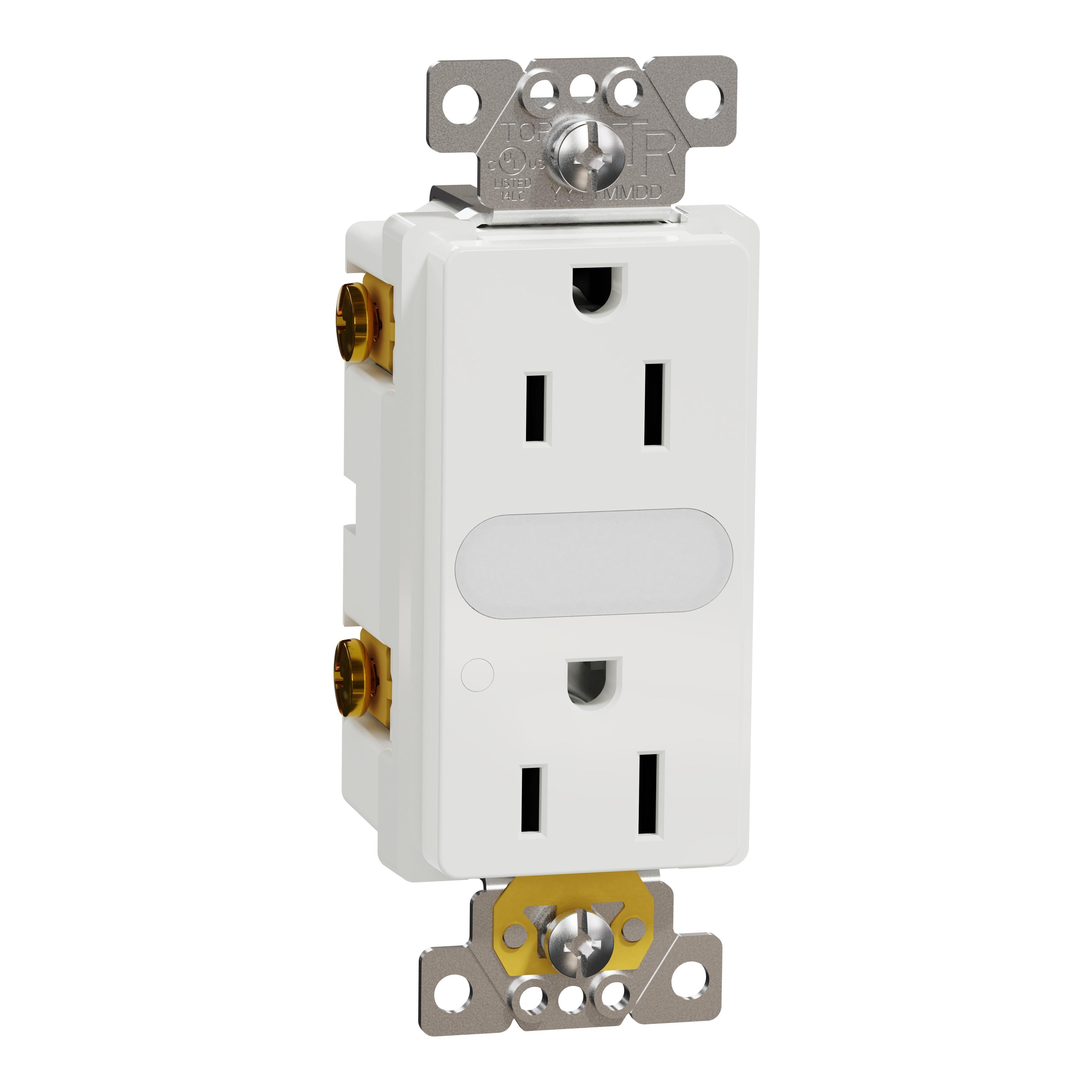 Picture of SQR57101WH - Socket-outlet, X Series, 15A, decorator, tamper resistant, lighted, residential, white, matte finish