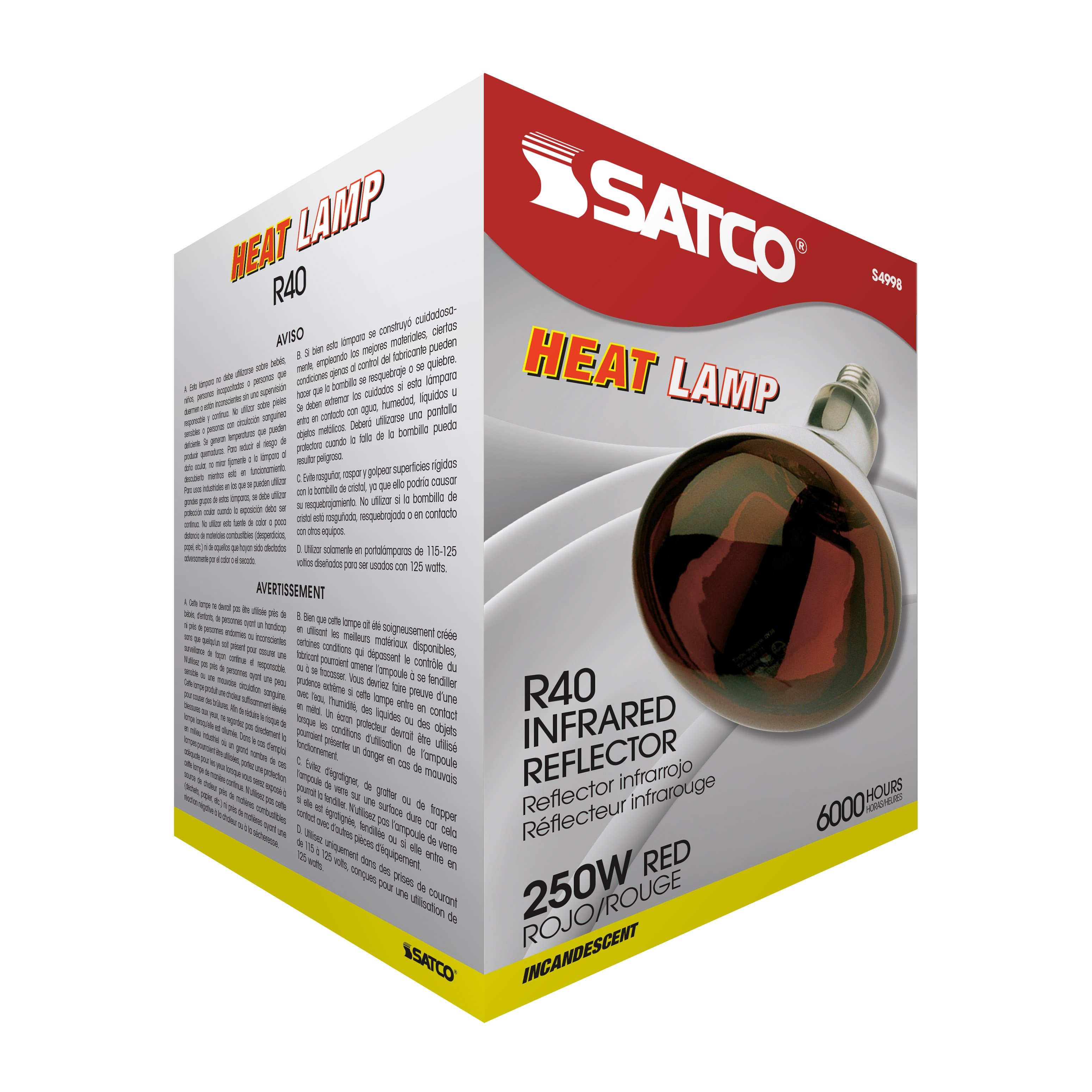 S4998 - 250 Watt R40 Incandescent - Red Heat - 6000 Average rated hours - Medium base - 120 Volt