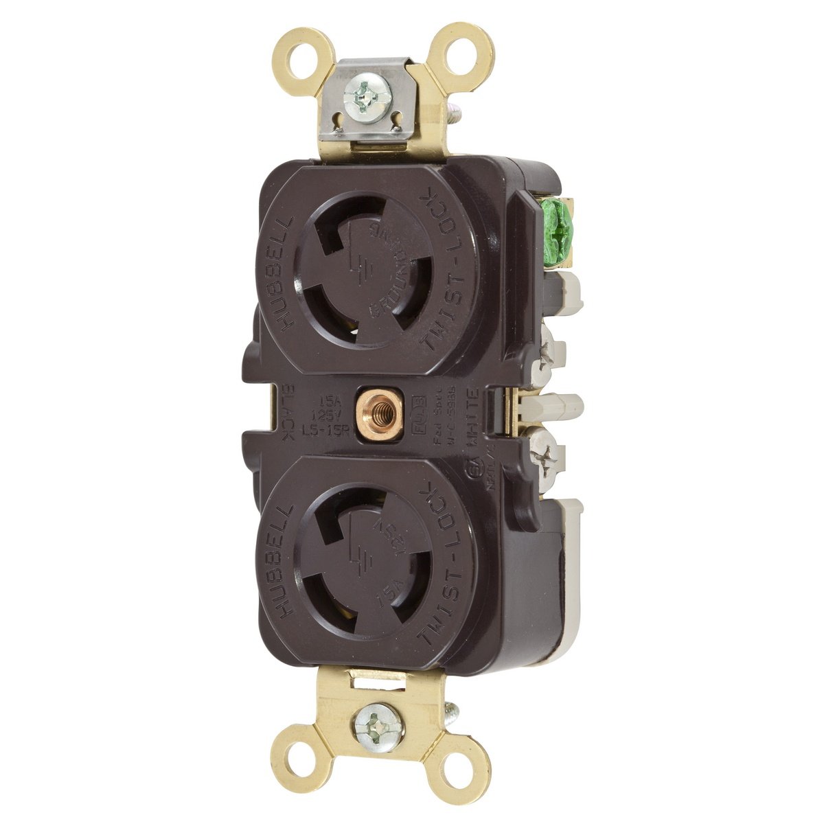 HBL4700 - Locking Devices, Twist-Lock®, Industrial, Duplex Receptacle, 15A 125V, 2-Pole 3-Wire Grounding, L5-15R, Screw Terminal, Brown