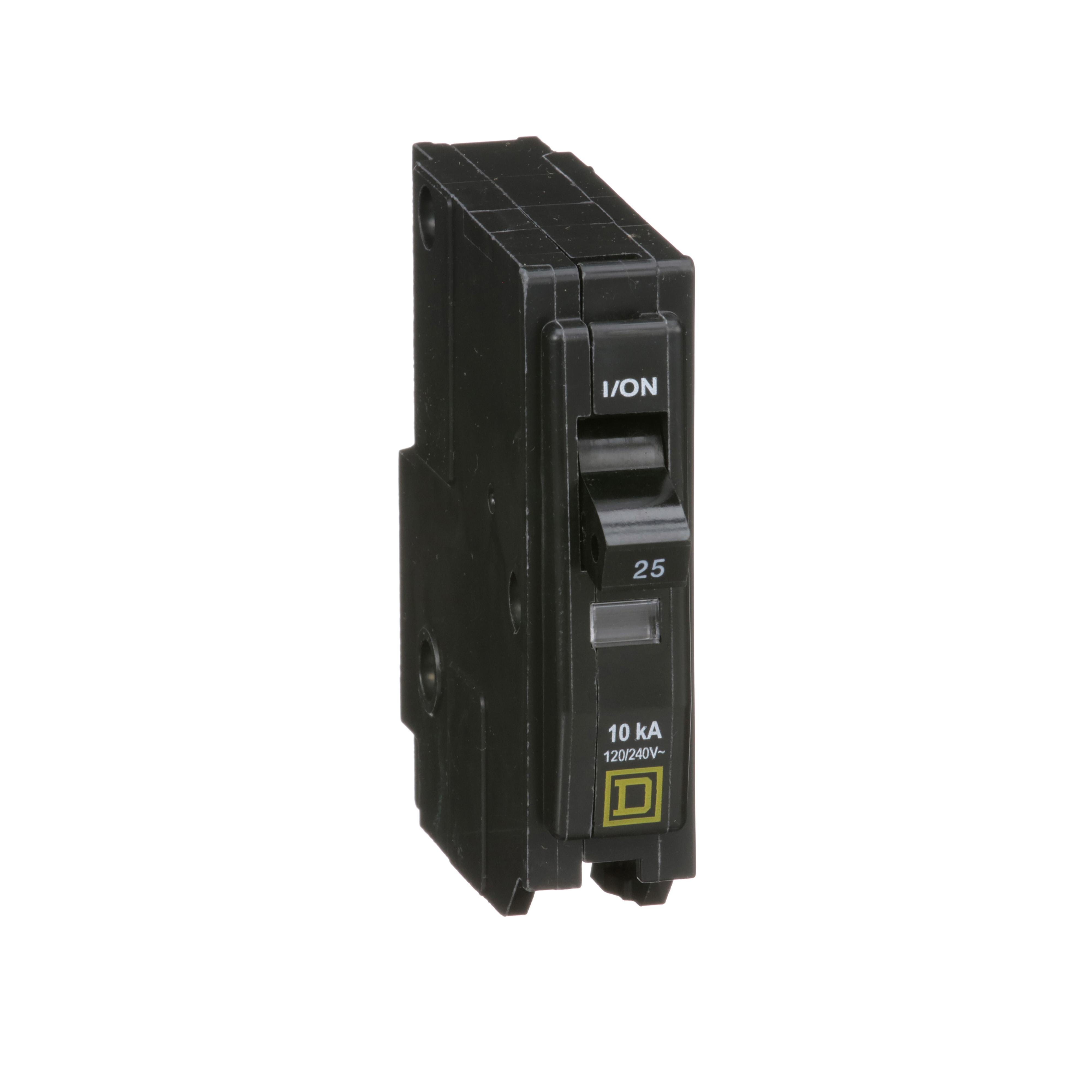 QO125 - Mini circuit breaker, QO, 25A, 1 pole, 120/240VAC, 10kA, plug in