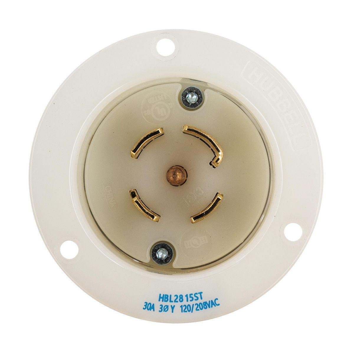 Picture of HBL2815ST - Locking Devices, EdgeConnect™ Twist-Lock®, Industrial, Insulgrip® Flanged Inlet, 30A 3-Phase Wye 120/208V AC, 4-Pole 5-Wire Grounding, L21-30P, Spring Terminal, White.