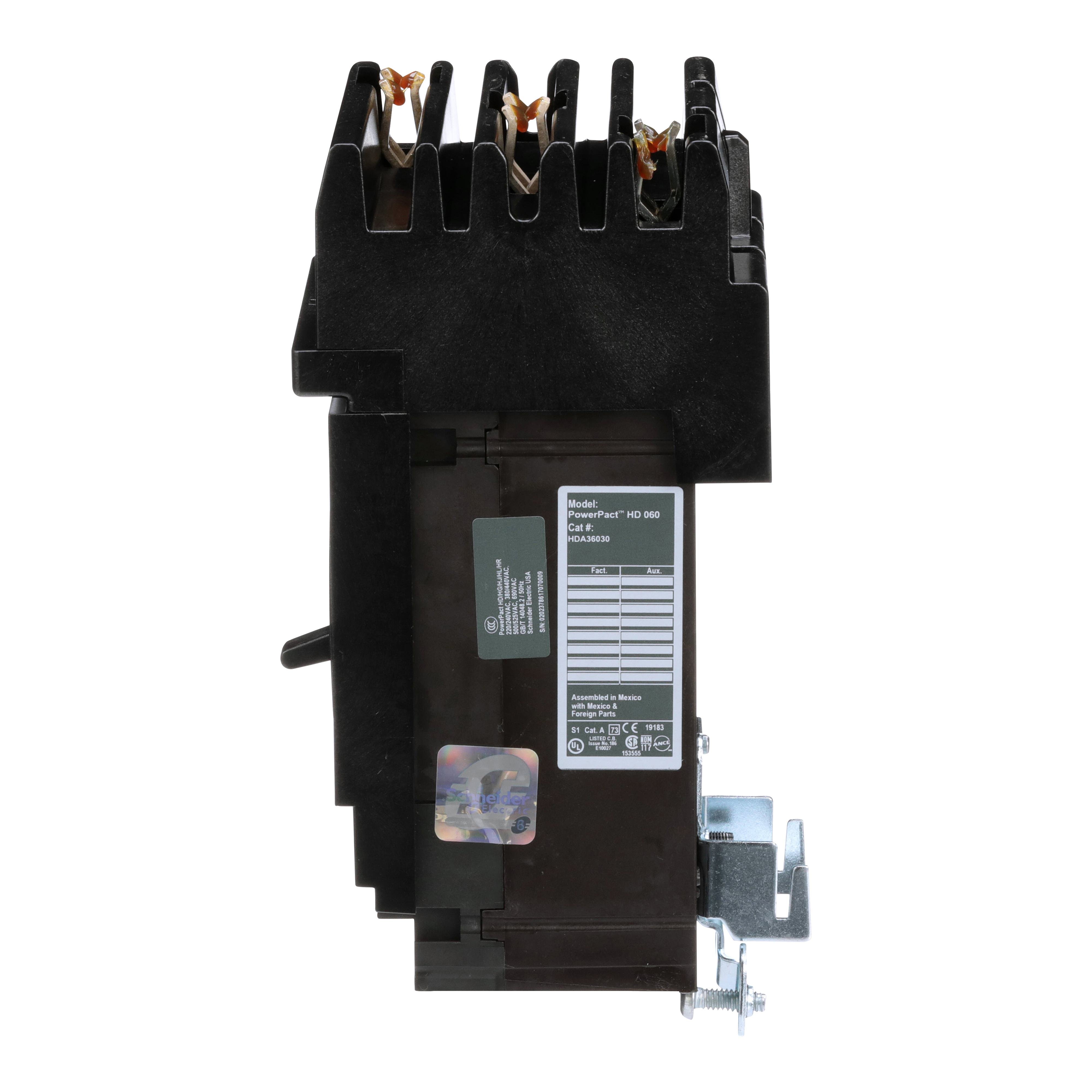Picture of HDA36030 - Circuit breaker, PowerPacT H, 30A, 3 pole, 600VAC, 14kA, I-Line, thermal magnetic, 80%, ABC